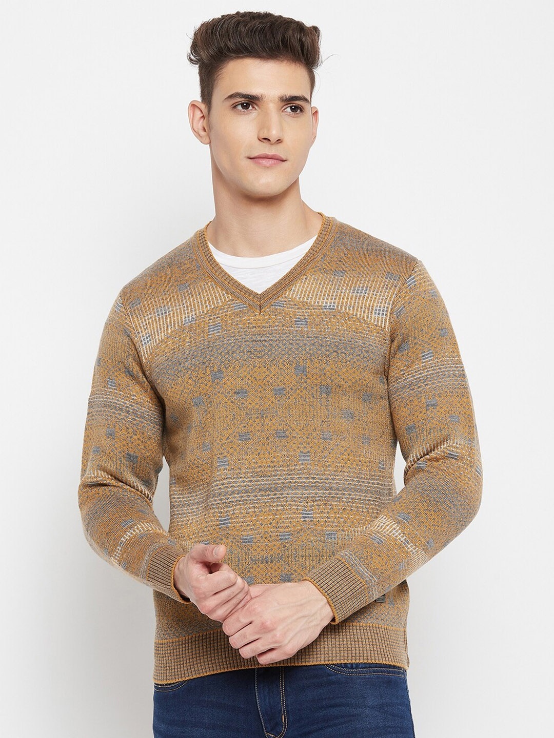 

Duke Men Yellow & Grey Printed Pullover