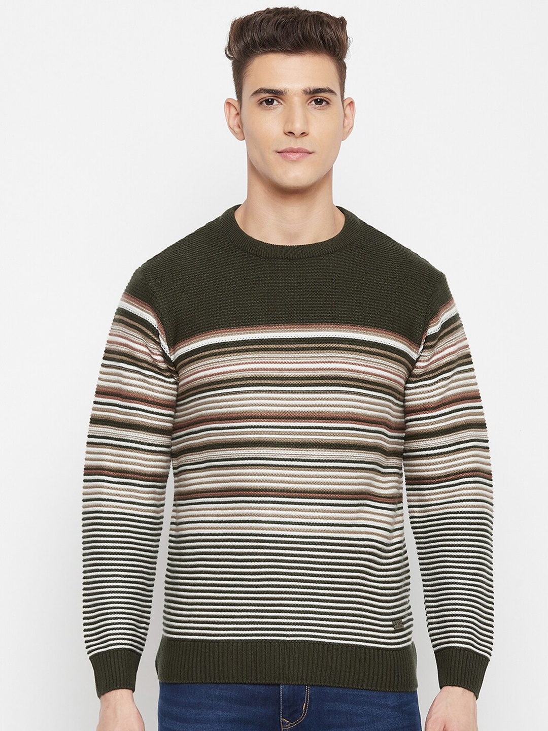

Duke Men Black & Maroon Striped Pullover