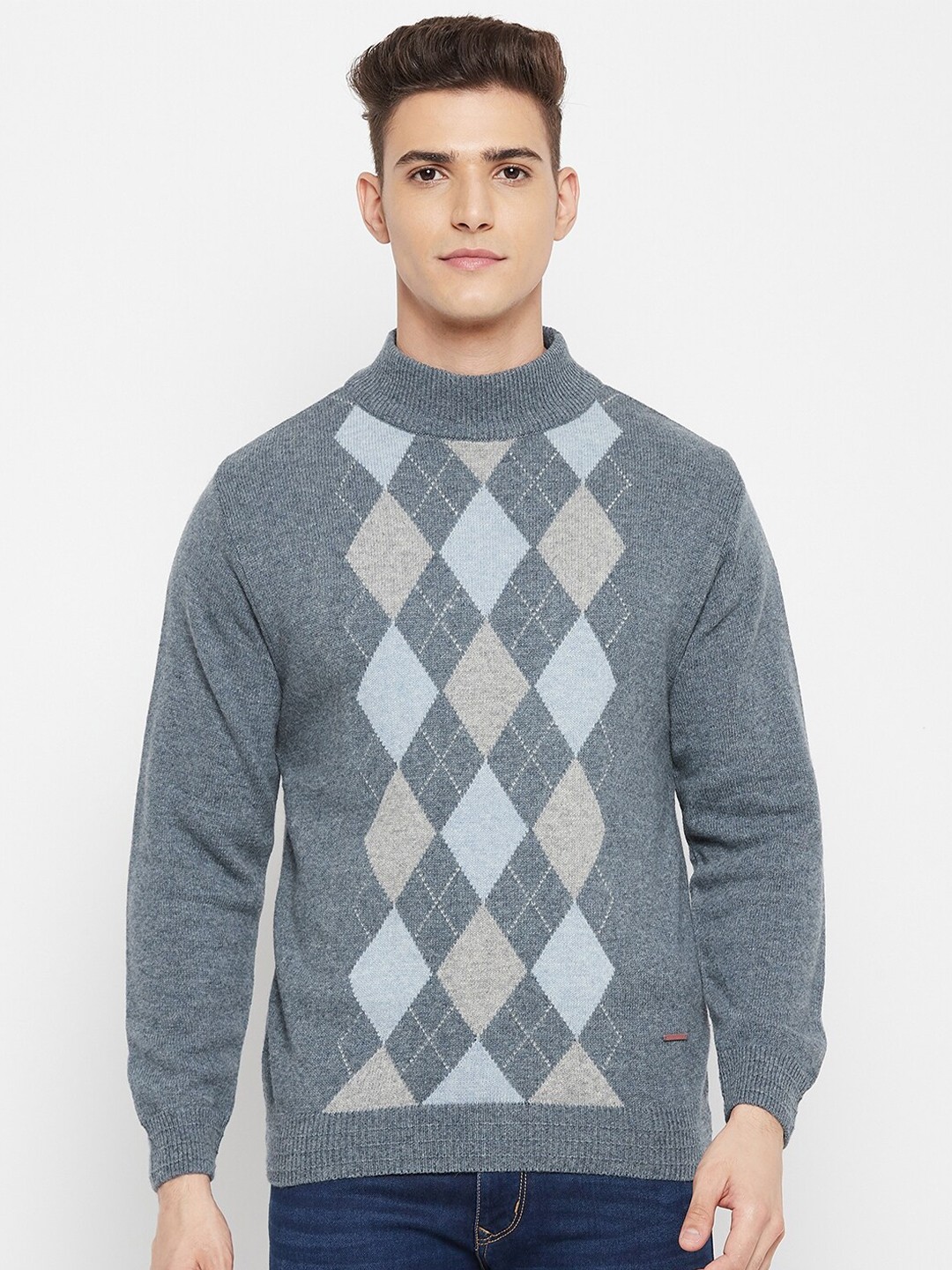 

Duke Men Grey Fair Isle Printed Pullover
