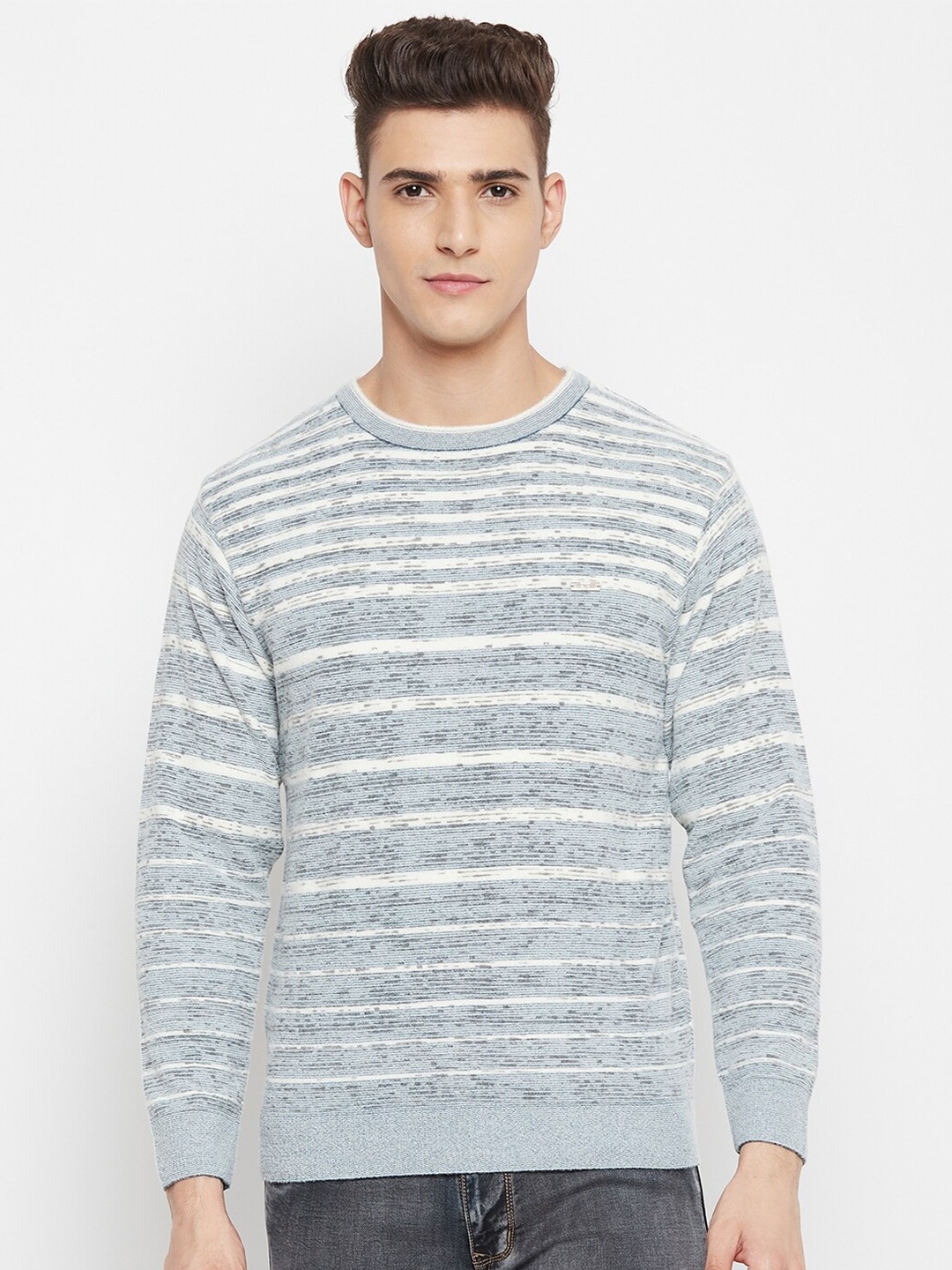 

Duke Men Blue & Off White Striped Pullover