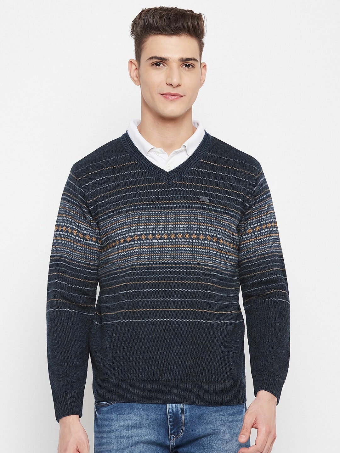 

Duke Men Navy Blue & Off White Printed Pullover
