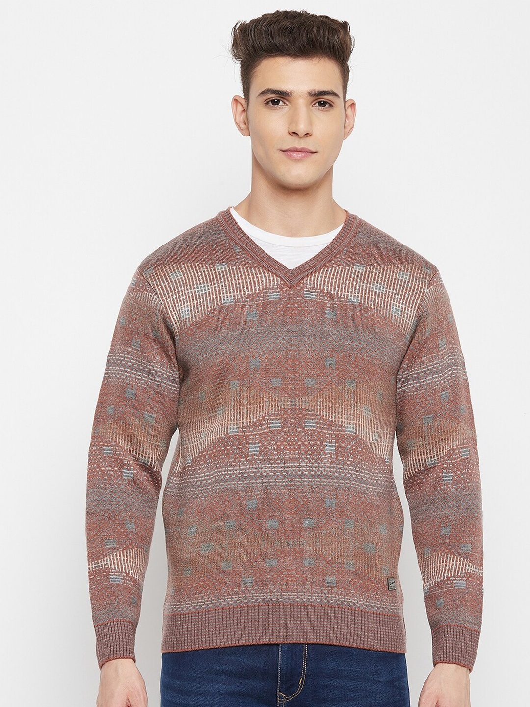 

Duke Men Brown & White Printed Pullover