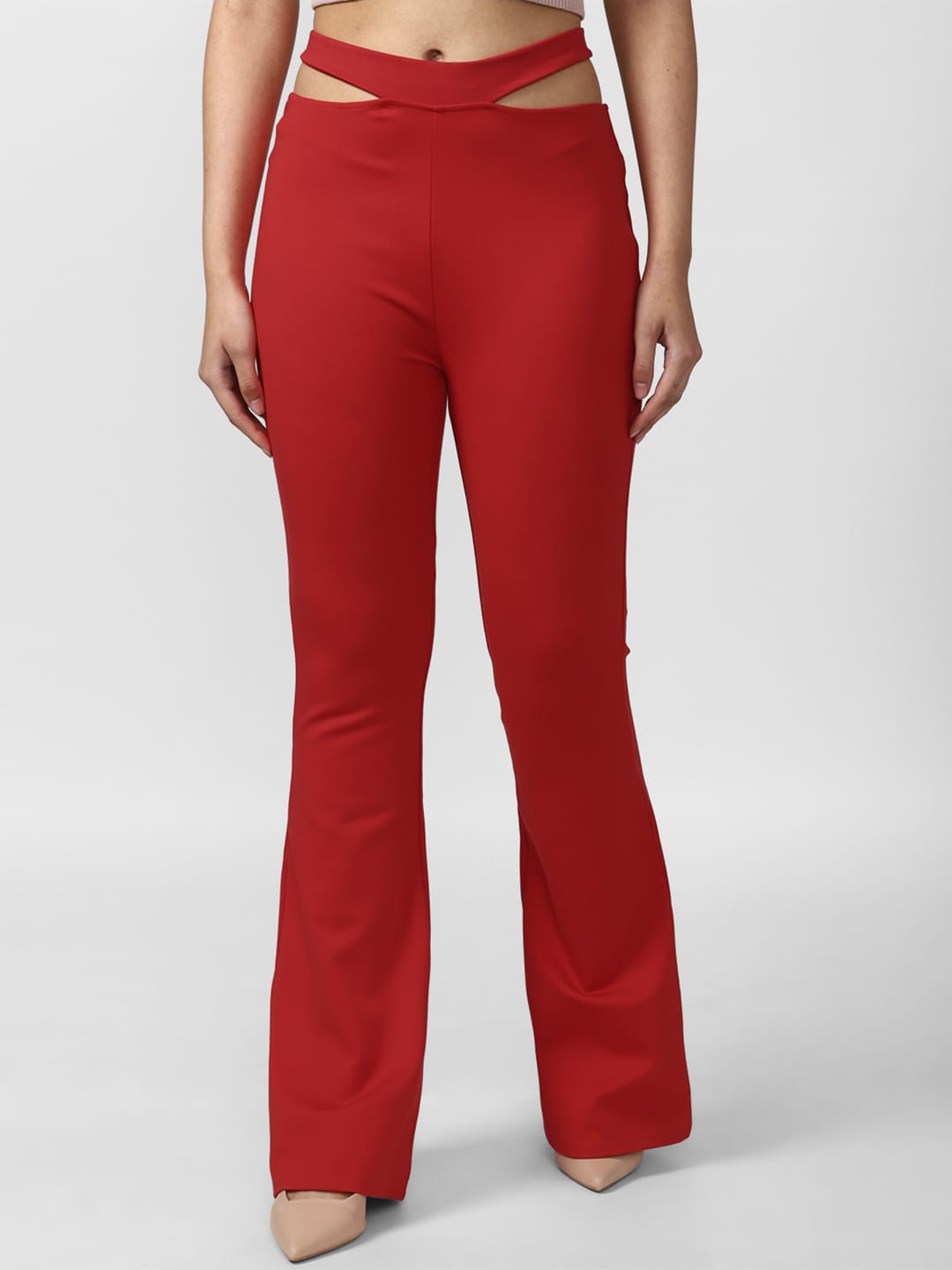 

FOREVER 21 Women Red Solid Trousers