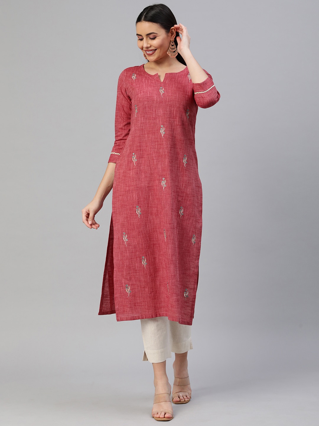 

KAMI KUBI Women Pink Ethnic Motifs Embroidered Cotton Kurta