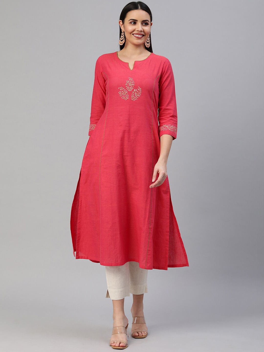 

KAMI KUBI Women Pink Yoke Design Cotton Panelled Anarkali Kurta