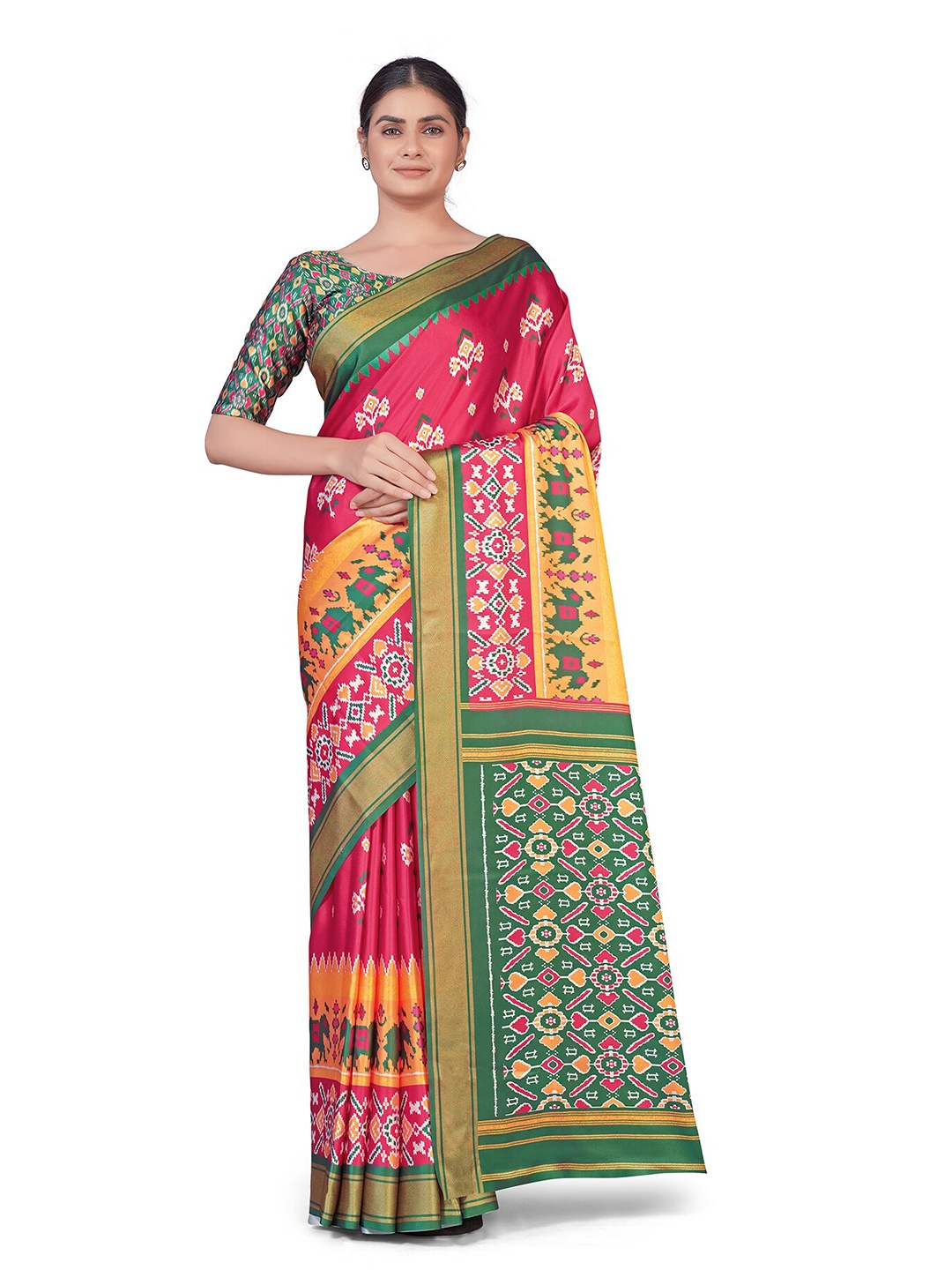 

MONJOLIKA FASHION Pink Ethnic Motifs Zari Silk Blend Banarasi Saree