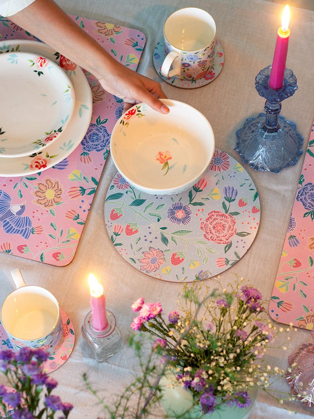 

The Wishing Chair Set Of 2 Pink Printed Round Trivet