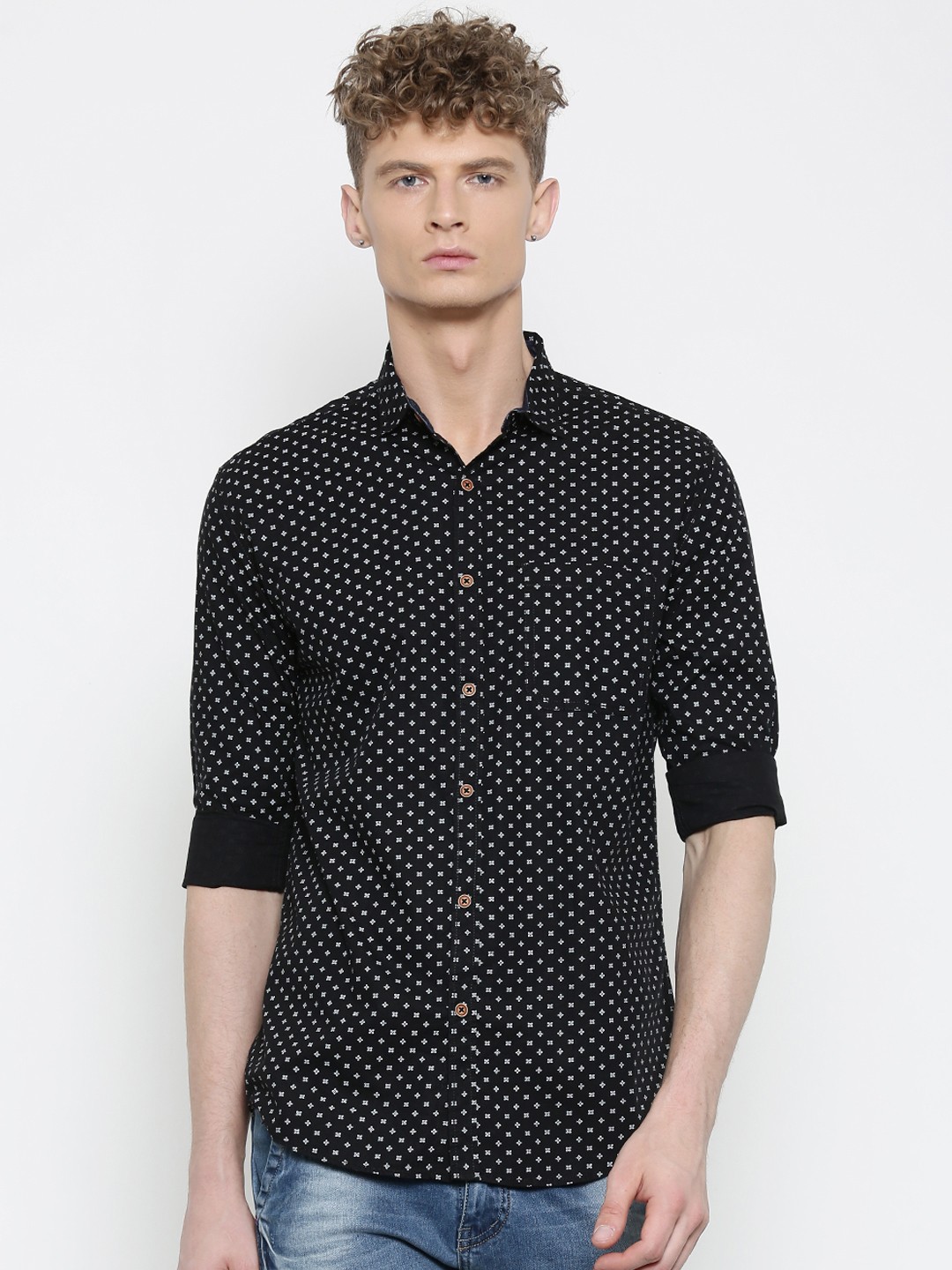 

Nature Casuals Men Black Slim Fit Printed Casual Shirt