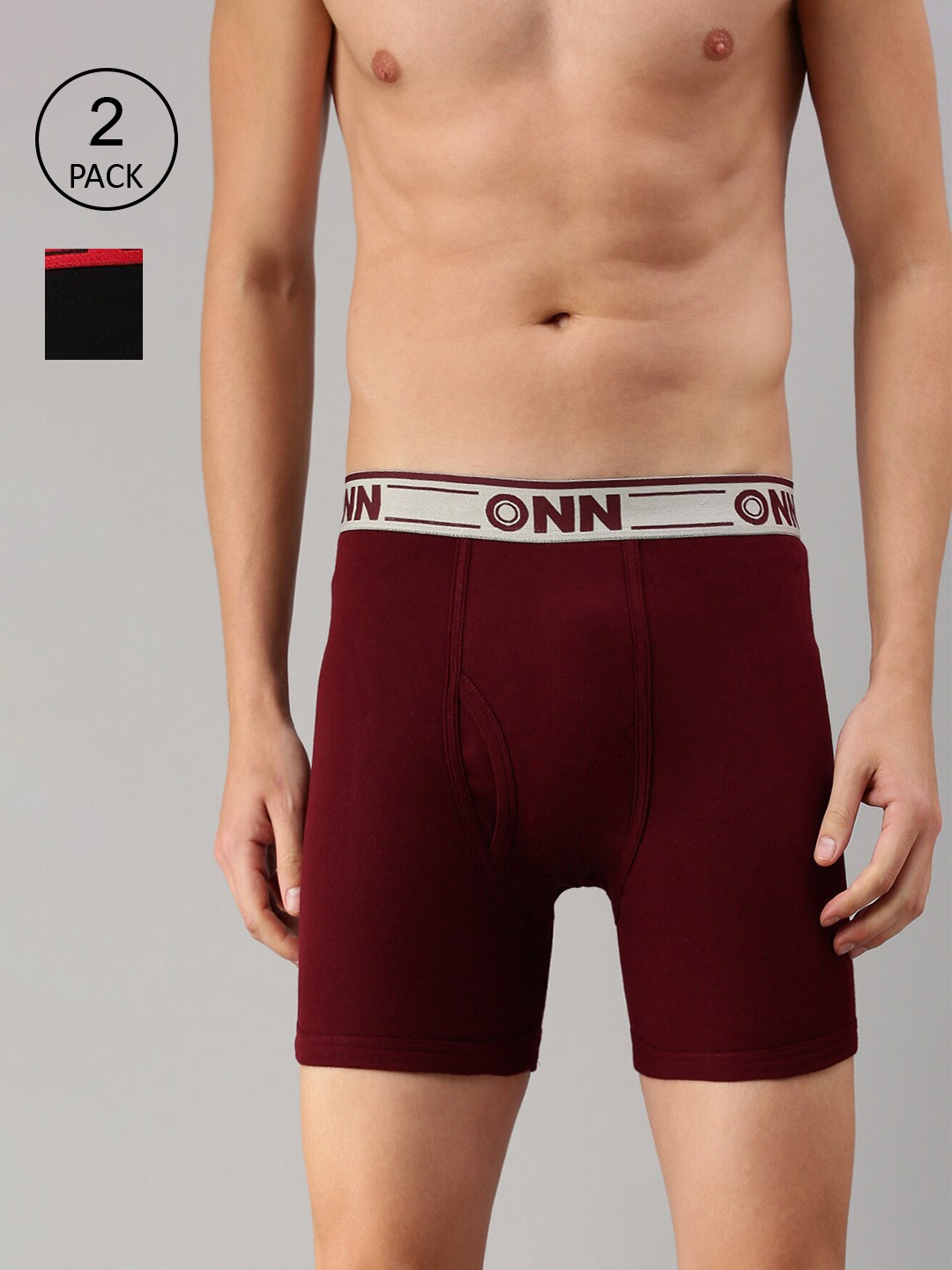 

ONN Men Pack of 2 Black & Maroon Solid Basic Trunks