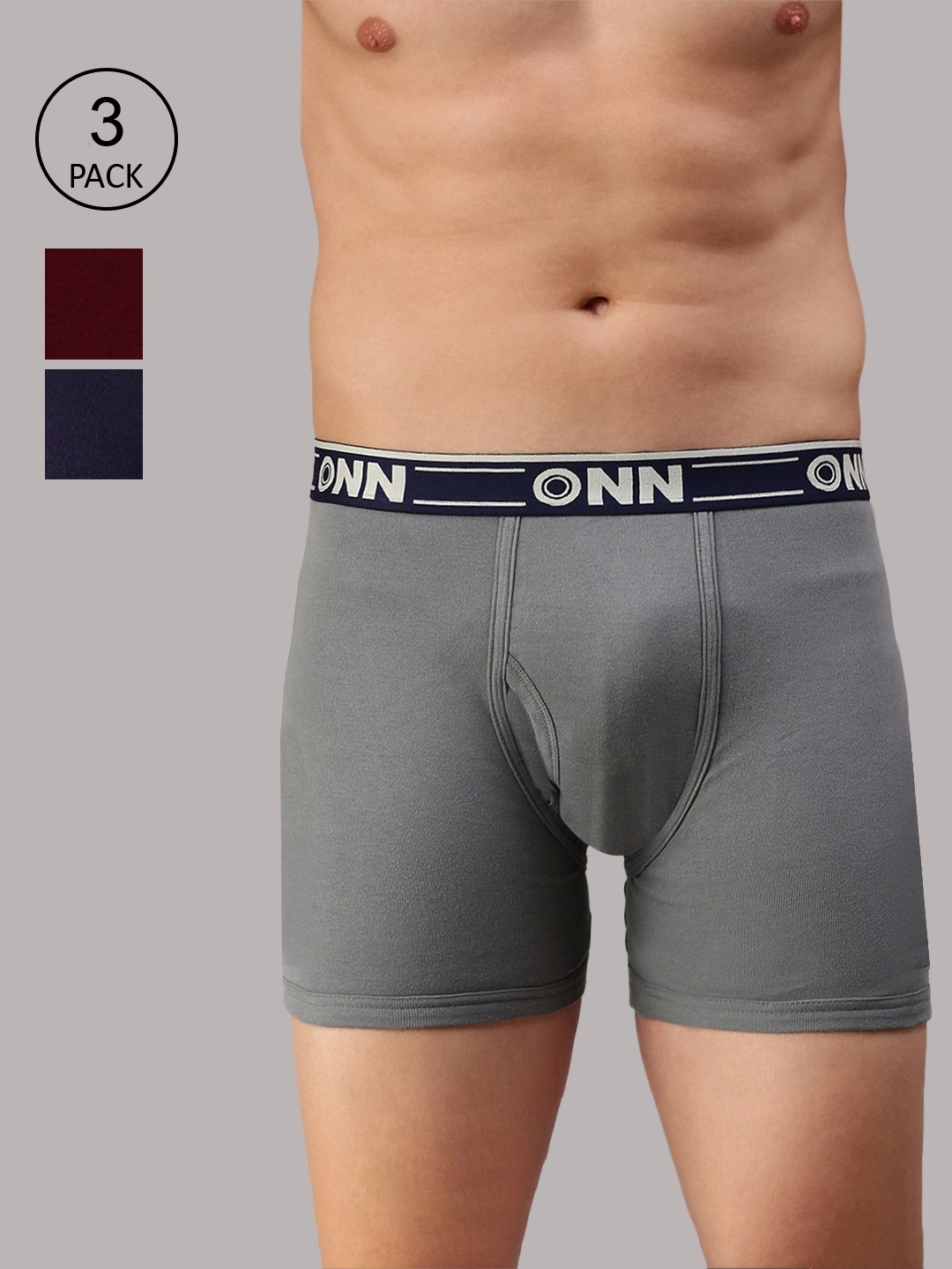 

ONN Men Pack of 3 Grey Melange Solid Cotton Trunk