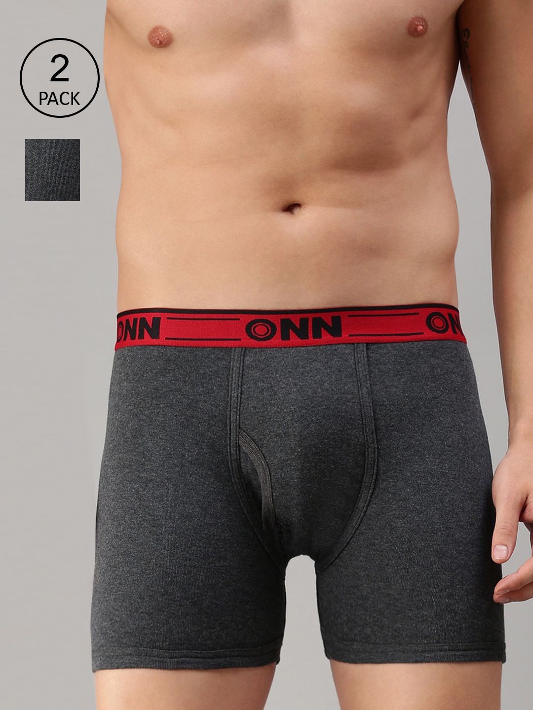 

ONN Men Pack Of 2 Charcoal Solid Cotton Trunks