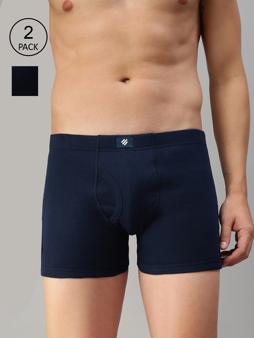 

ONN Men Pack Of 2 Navy Blue Solid Cotton Trunk