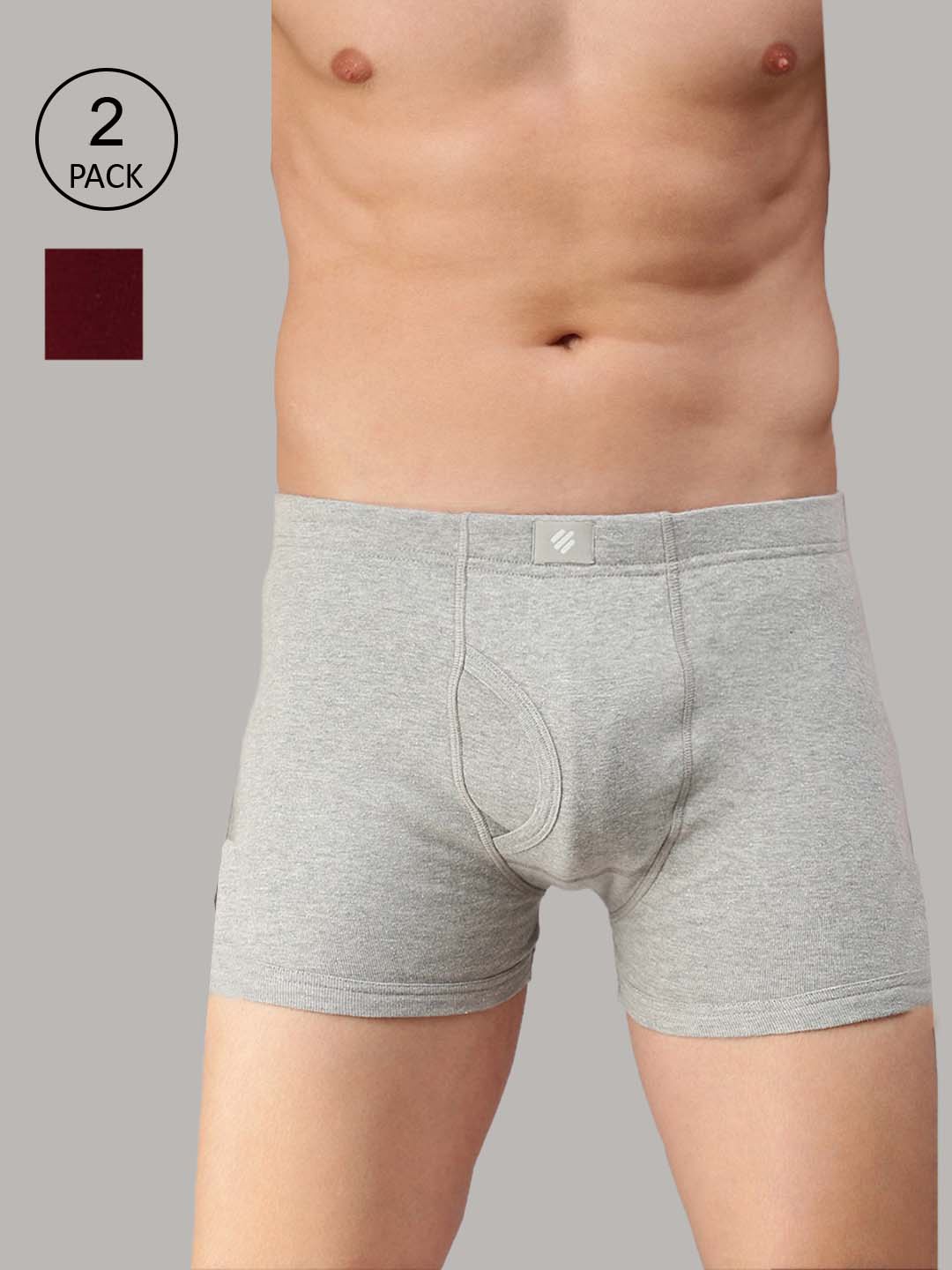 

ONN Men Pack of 2 Grey & Maroon Solid Cotton Trunk
