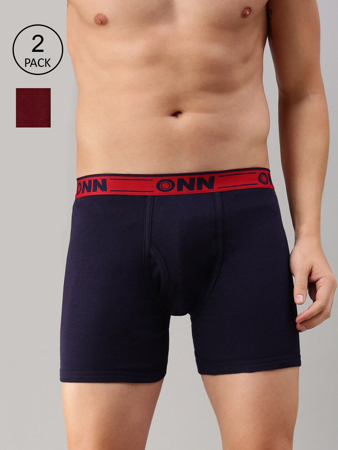 

ONN Men Pack Of 2 Solid Cotton Trunk, Maroon