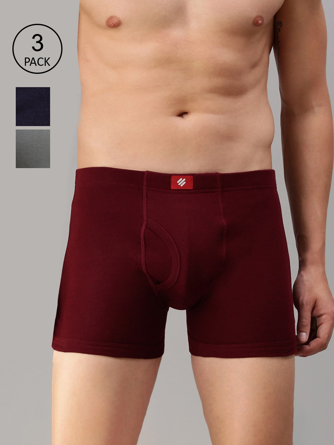 

ONN Men Pack Of 5 Maroon Solid Cotton Trunk