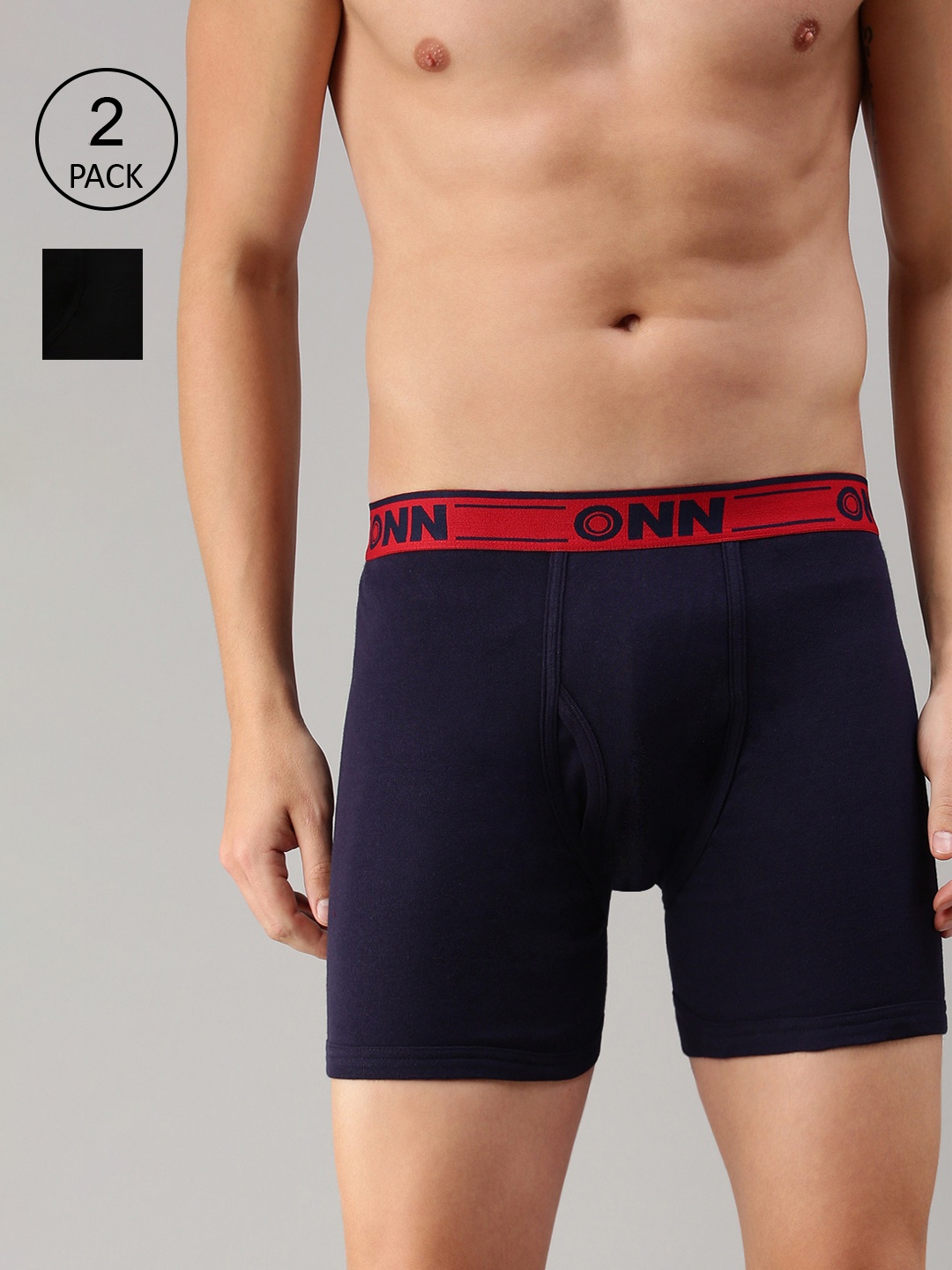 

ONN Men Pack Of 2 Black Solid Cotton Trunks