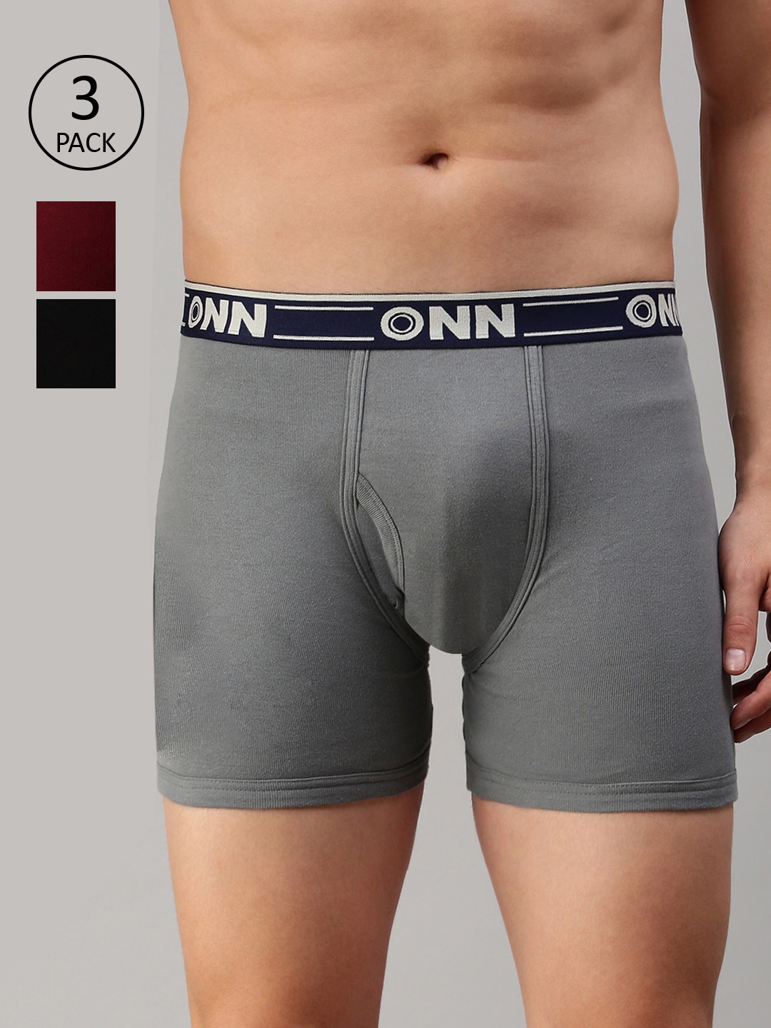 

ONN Men Pack of 3 Solid Cotton Trunks, Black