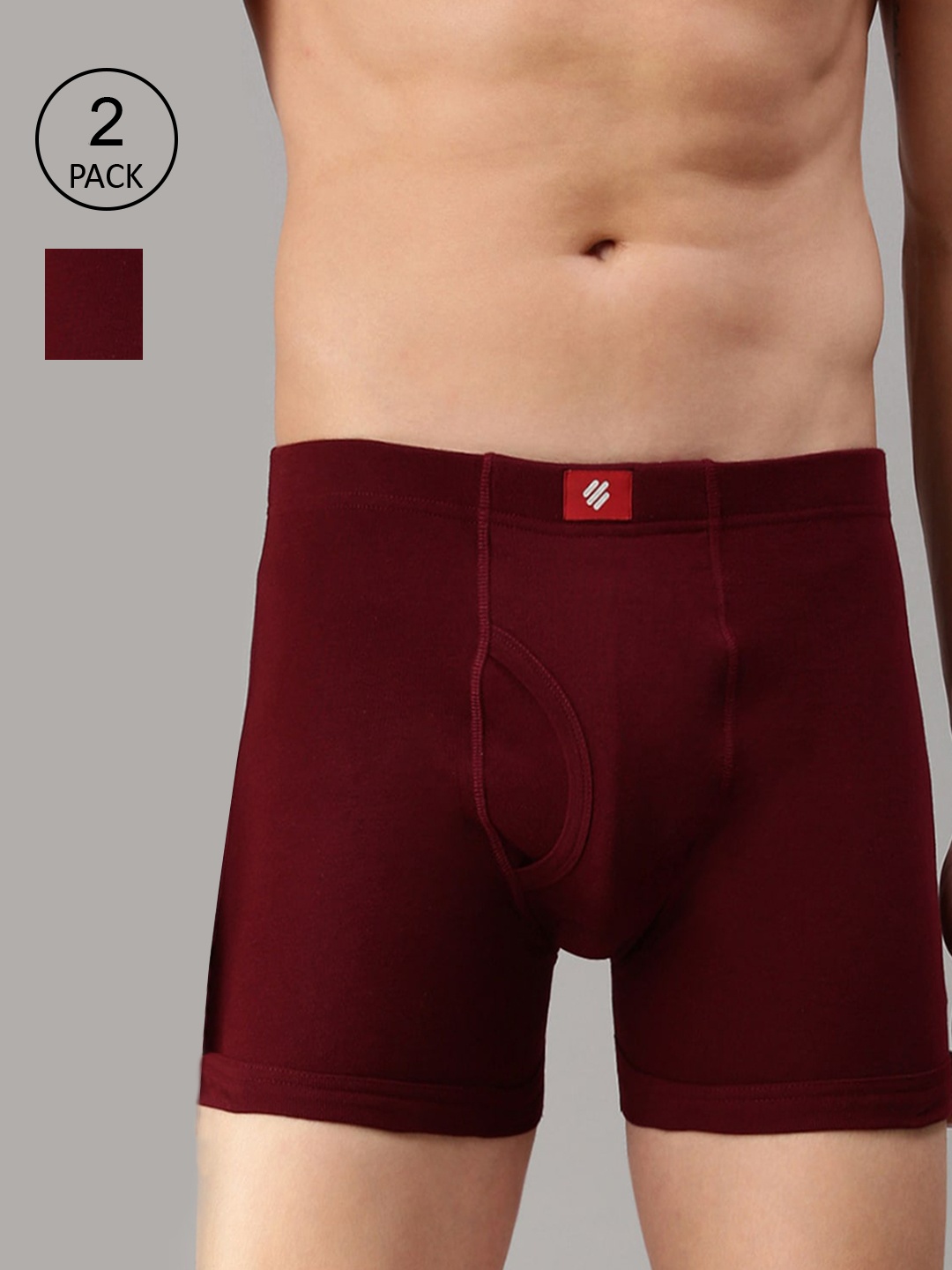 

ONN Men Pack of 2 Maroon Solid Cotton Trunk