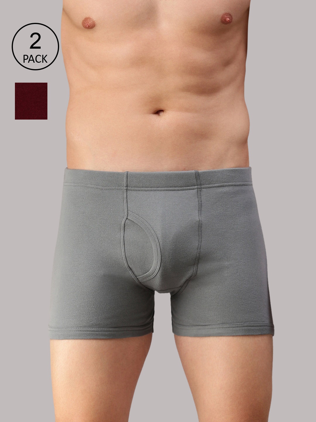

ONN Men Pack Of 2 Solid Cotton Trunk, Grey melange