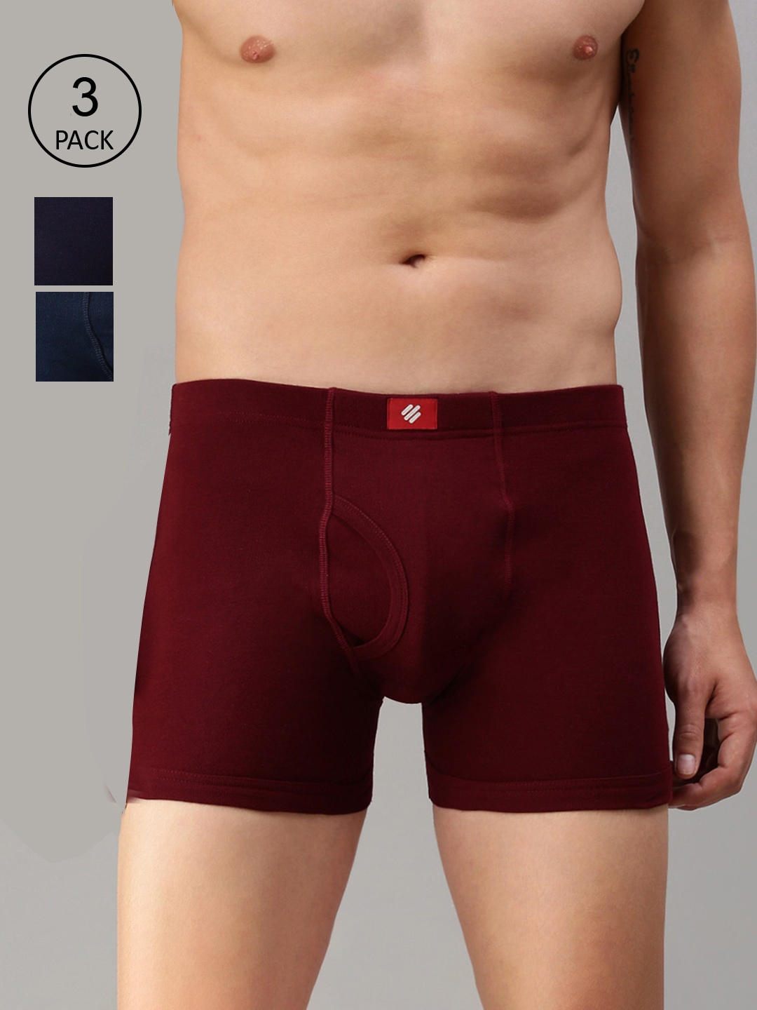

ONN Men Pack Of 3 Solid Cotton Trunks, Navy blue