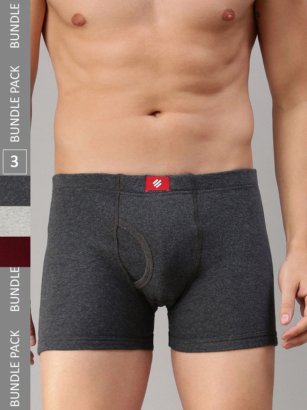 

ONN Men Pack of 3 Solid Cotton Trunks, Charcoal
