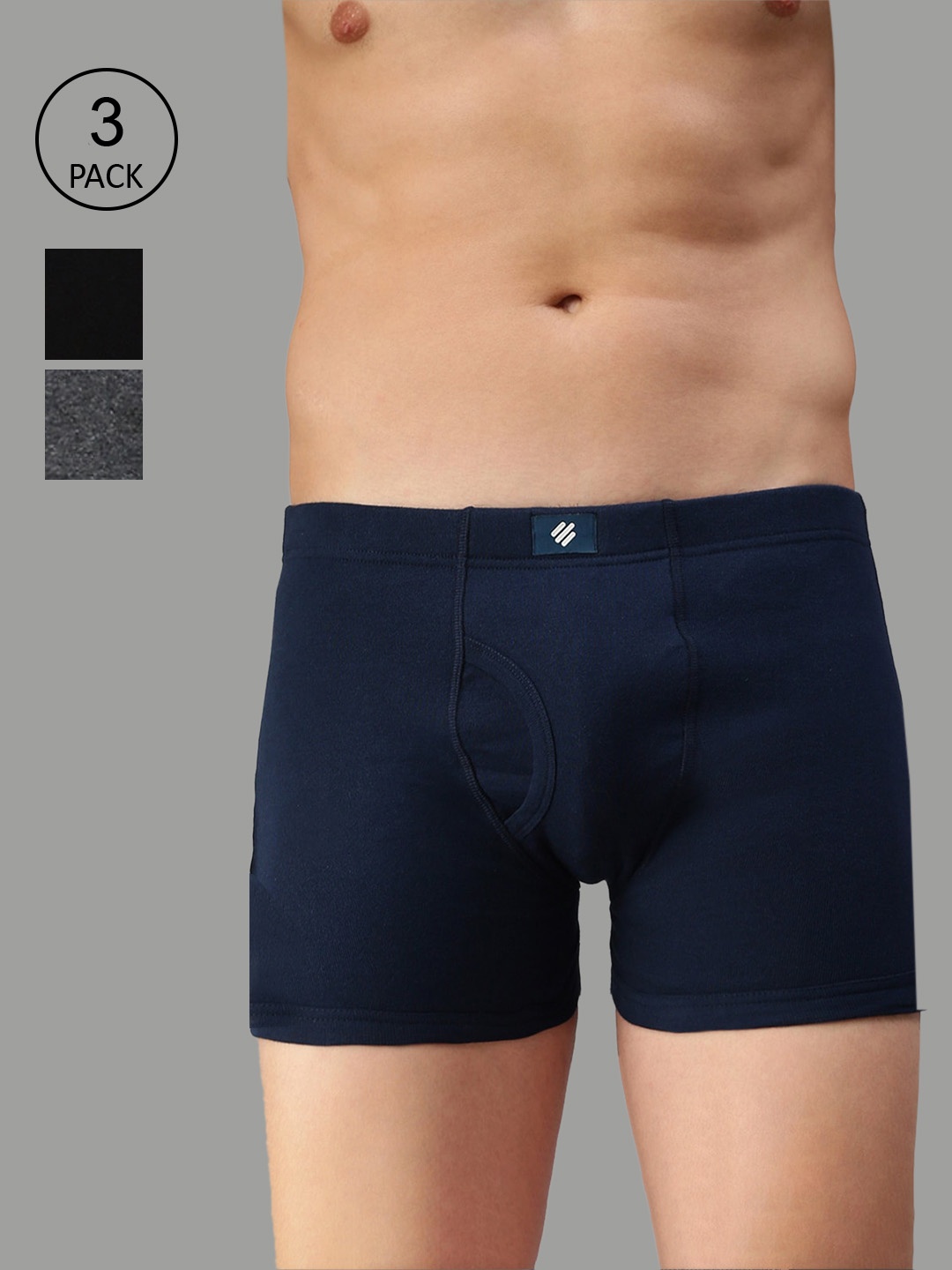 

ONN Men Pack of 3 Solid Cotton Trunks, Blue