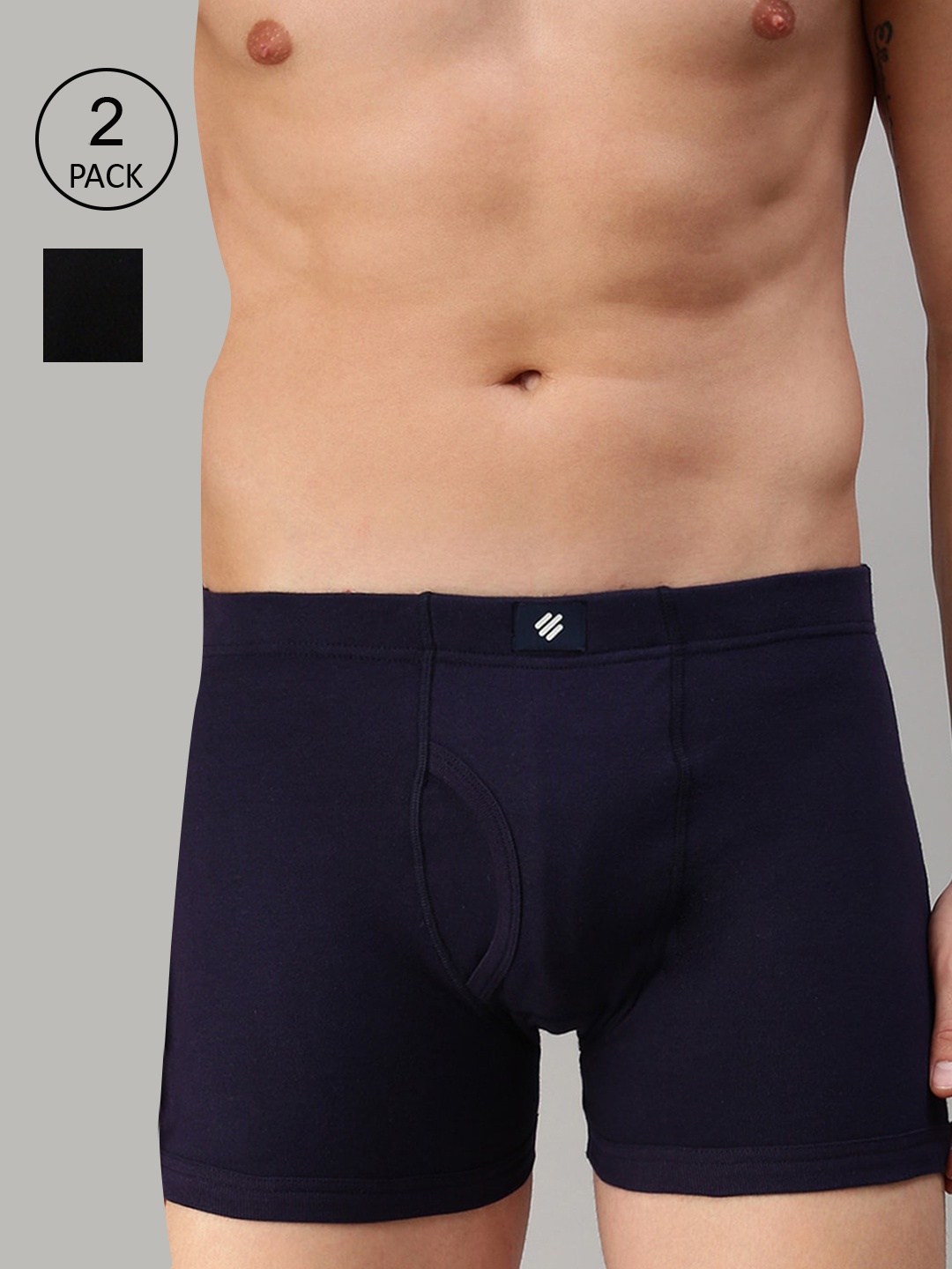 

ONN Men Pack Of 2 Black Solid Cotton Trunks