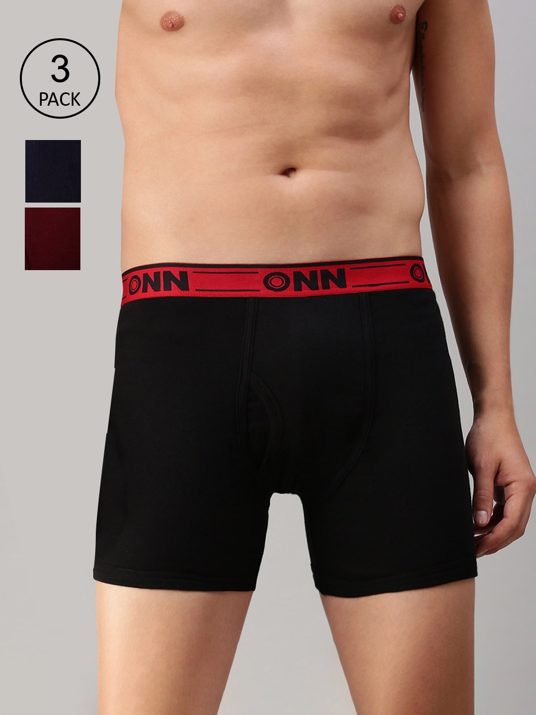 

ONN Men Pack Of 3 Solid Cotton Trunk, Navy blue