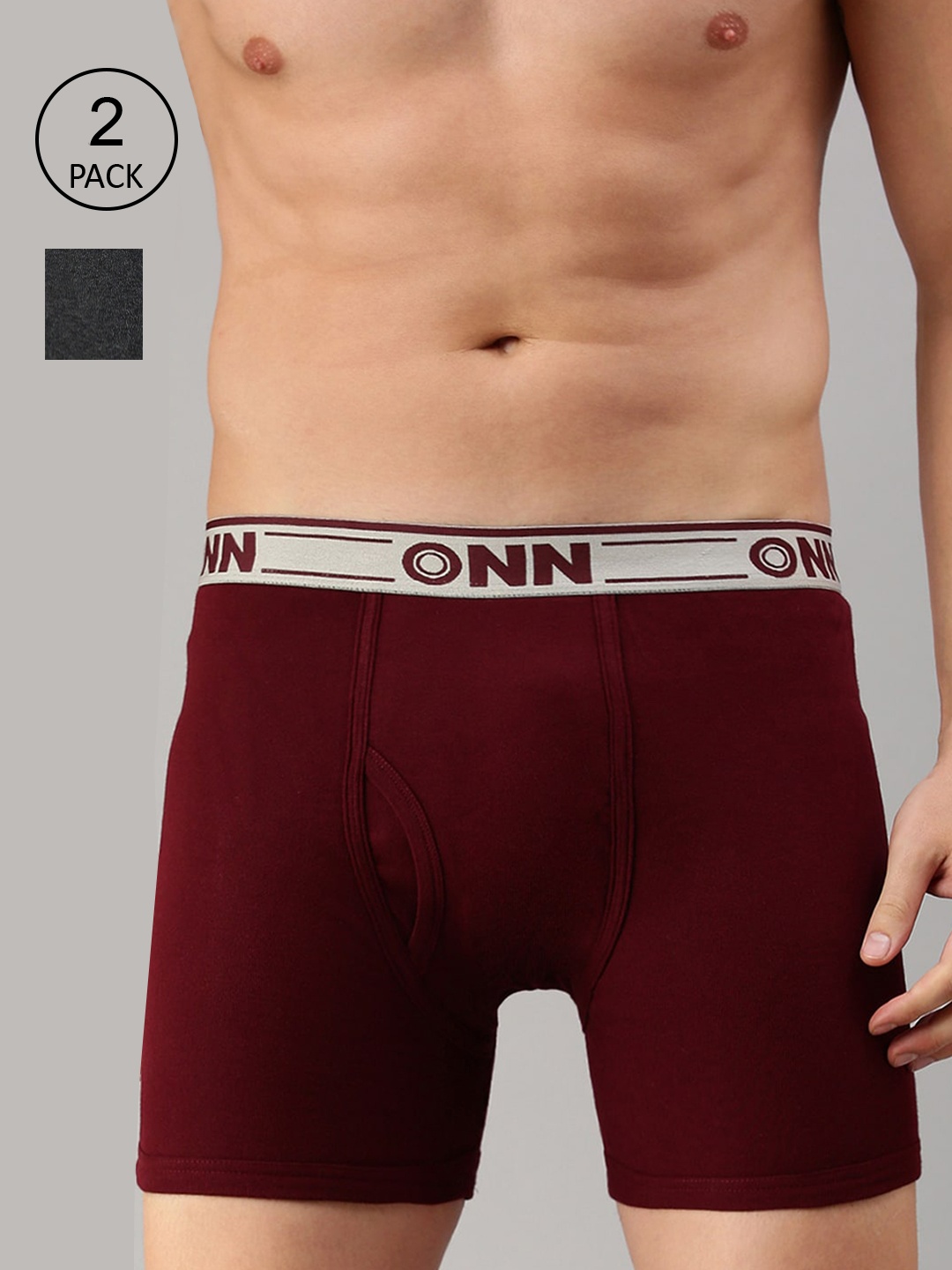 

ONN Men Pack Of 2 Solid Cotton Trunk, Charcoal
