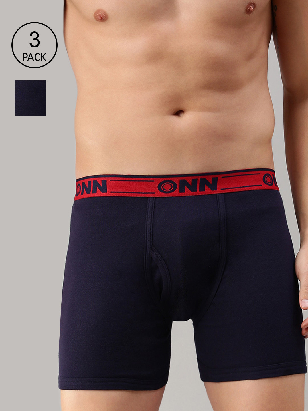 

ONN Men Pack Of 3 Navy Blue Solid Pure Cotton Trunks
