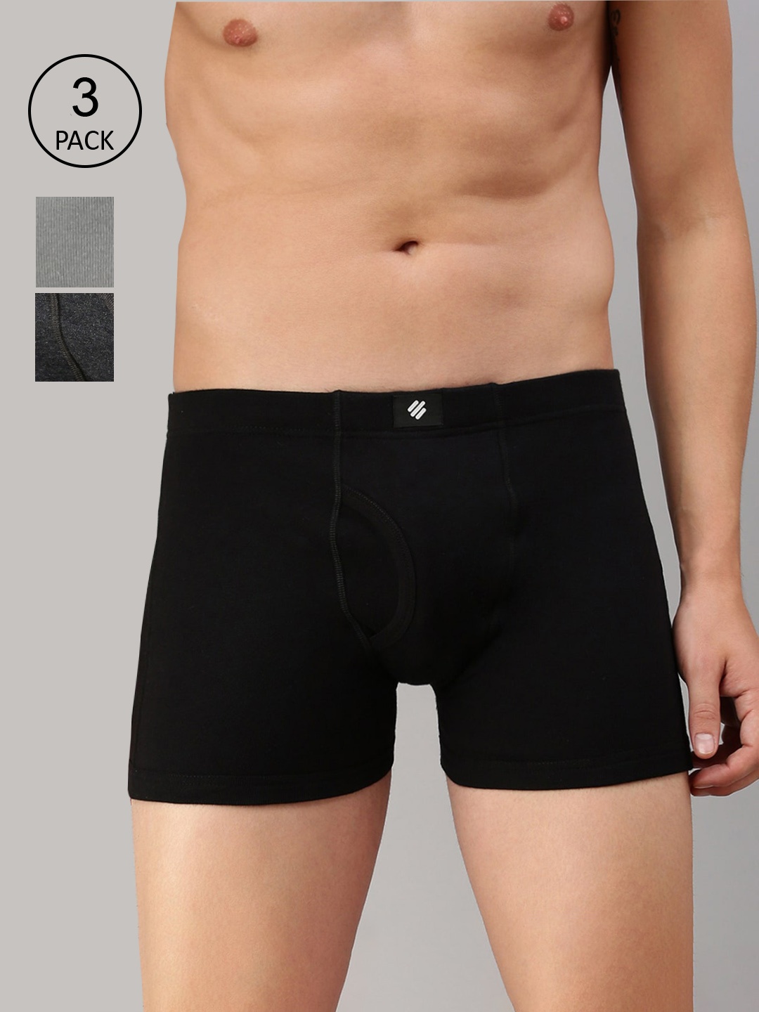 

ONN Men Pack Of 3 Solid Trunks, Black