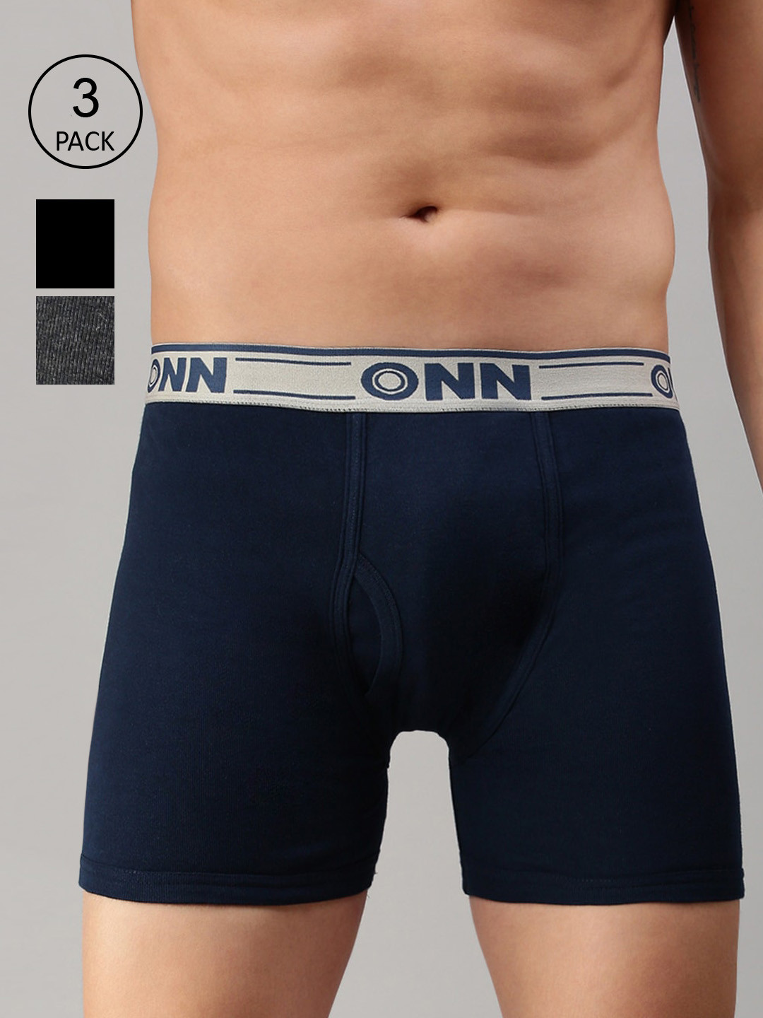 

ONN Men Pack Of 3 Blue Solid Pure Cotton Trunks