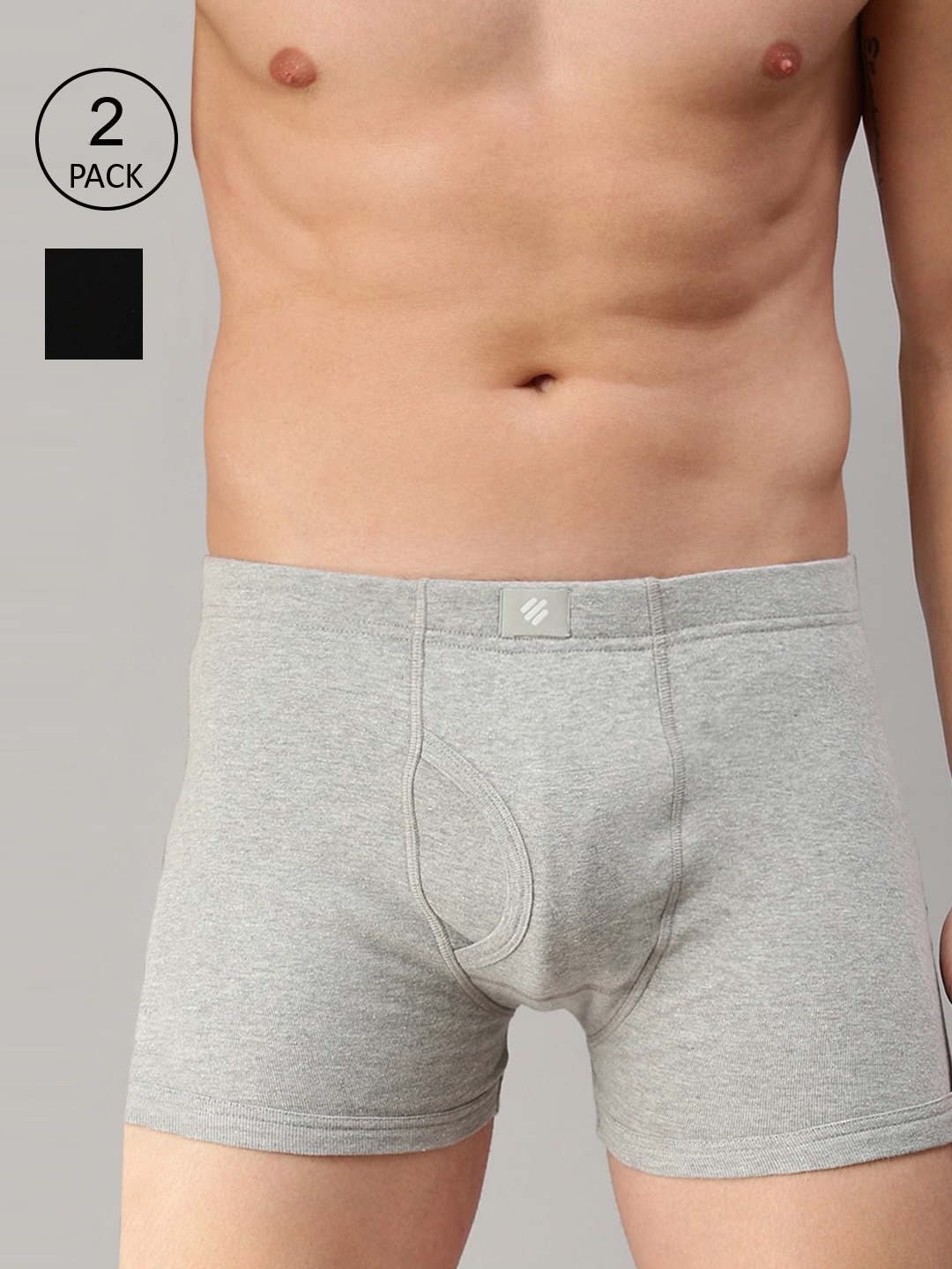 

ONN Men Pack Of 2 Solid Pure Cotton Trunk, Black