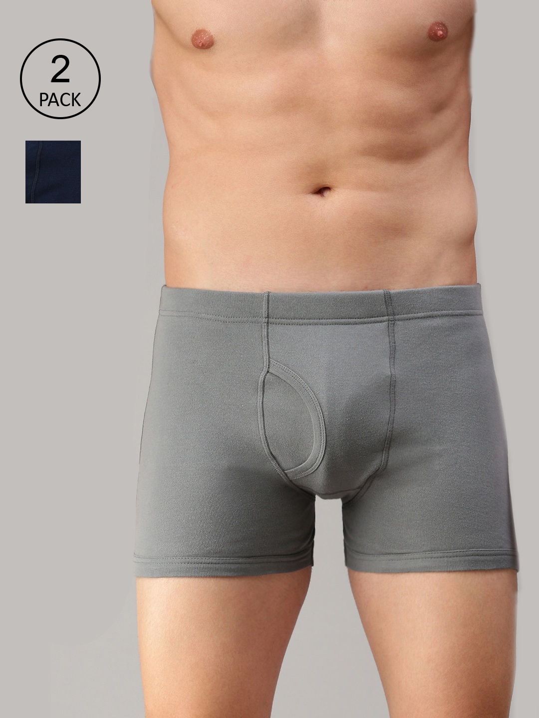 

ONN Men Pack of 2 Navy Blue & Grey Solid Basic Trunks