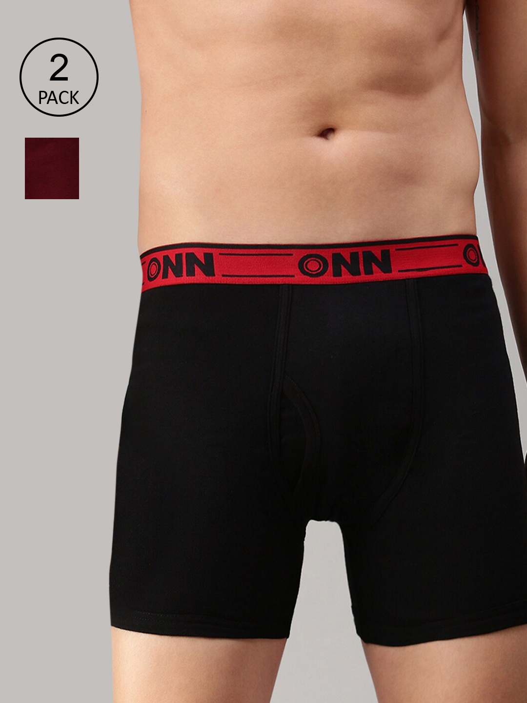 

ONN Men Pack of 2 Black & Maroon Solid Trunks-ONN_357_BLK_MN_2PC