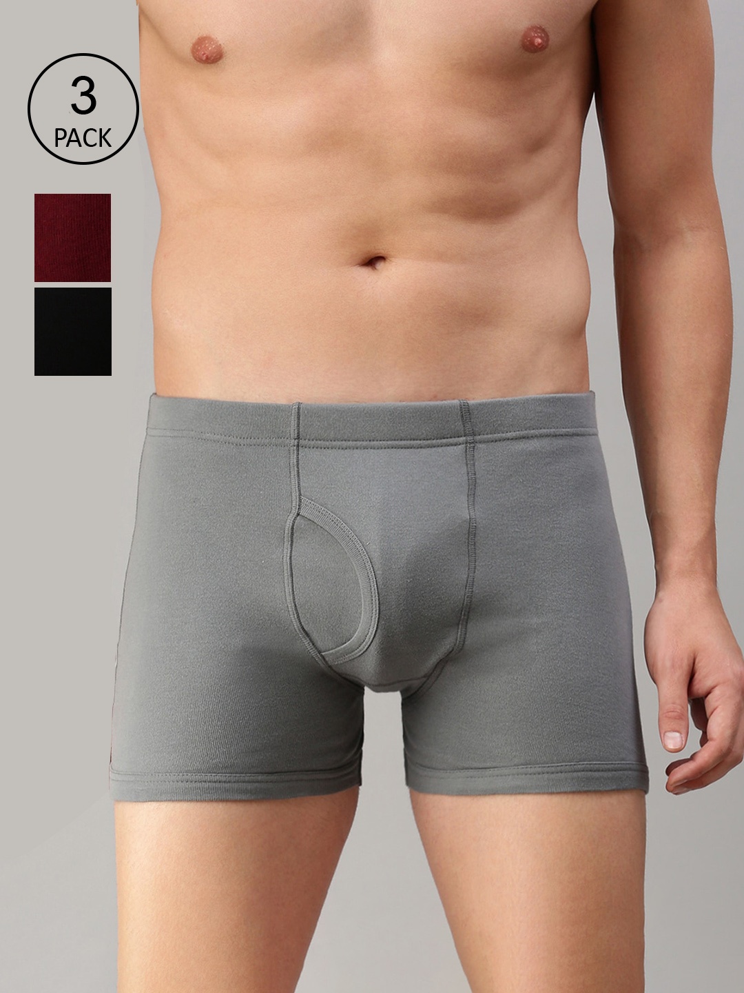 

ONN Men Pack Of 3 Grey Melange & Black Solid Trunks ONN_355_GM_BLK_MN_3PC
