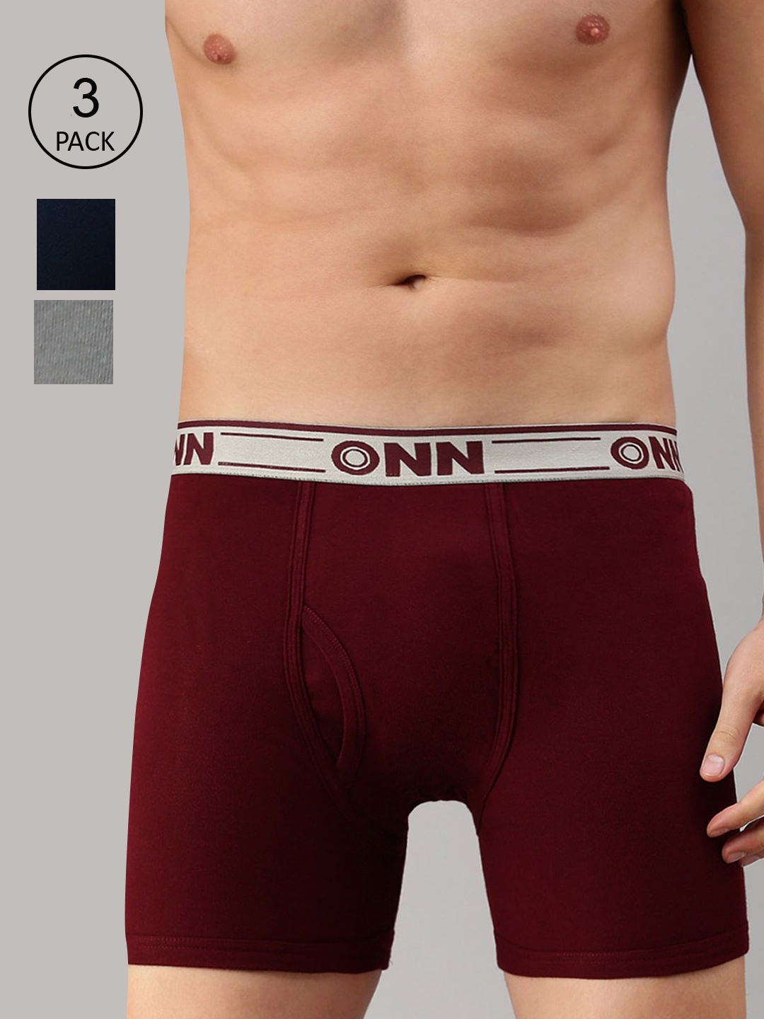 

ONN Men Pack Of 3 Solid Trunks, Maroon