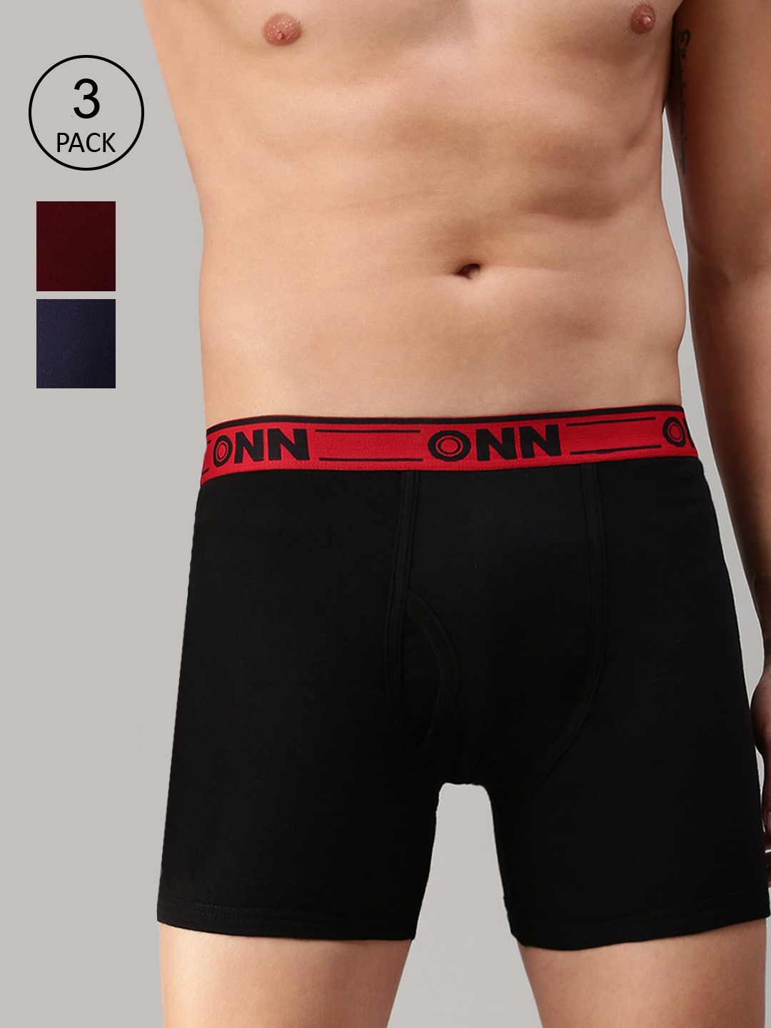 

ONN Men Pack Of 3 Navy-Blue Solid Deo-Soft Trunks