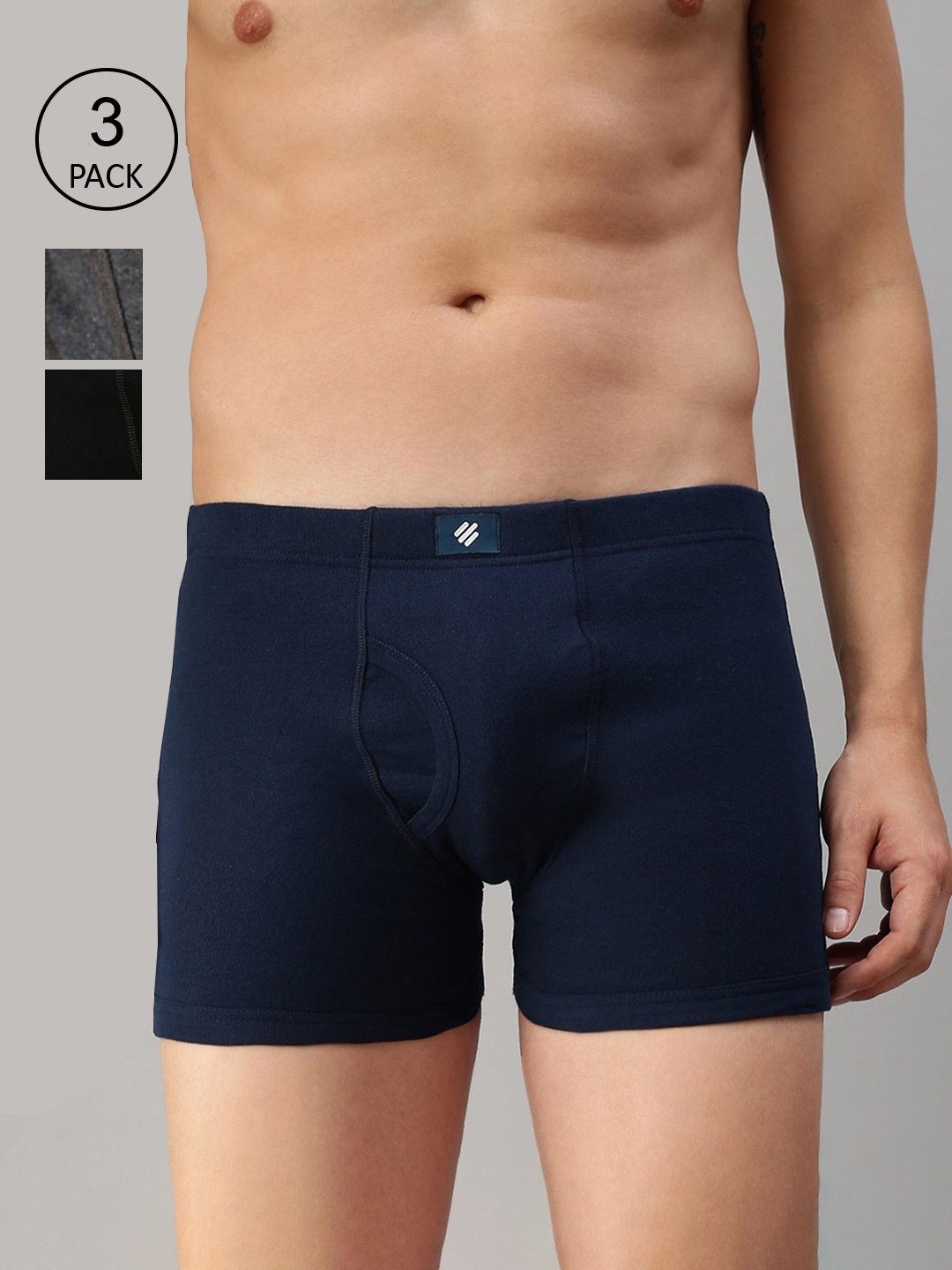 

ONN Men Pack Of 3 Blue Solid Pure Cotton Trunk