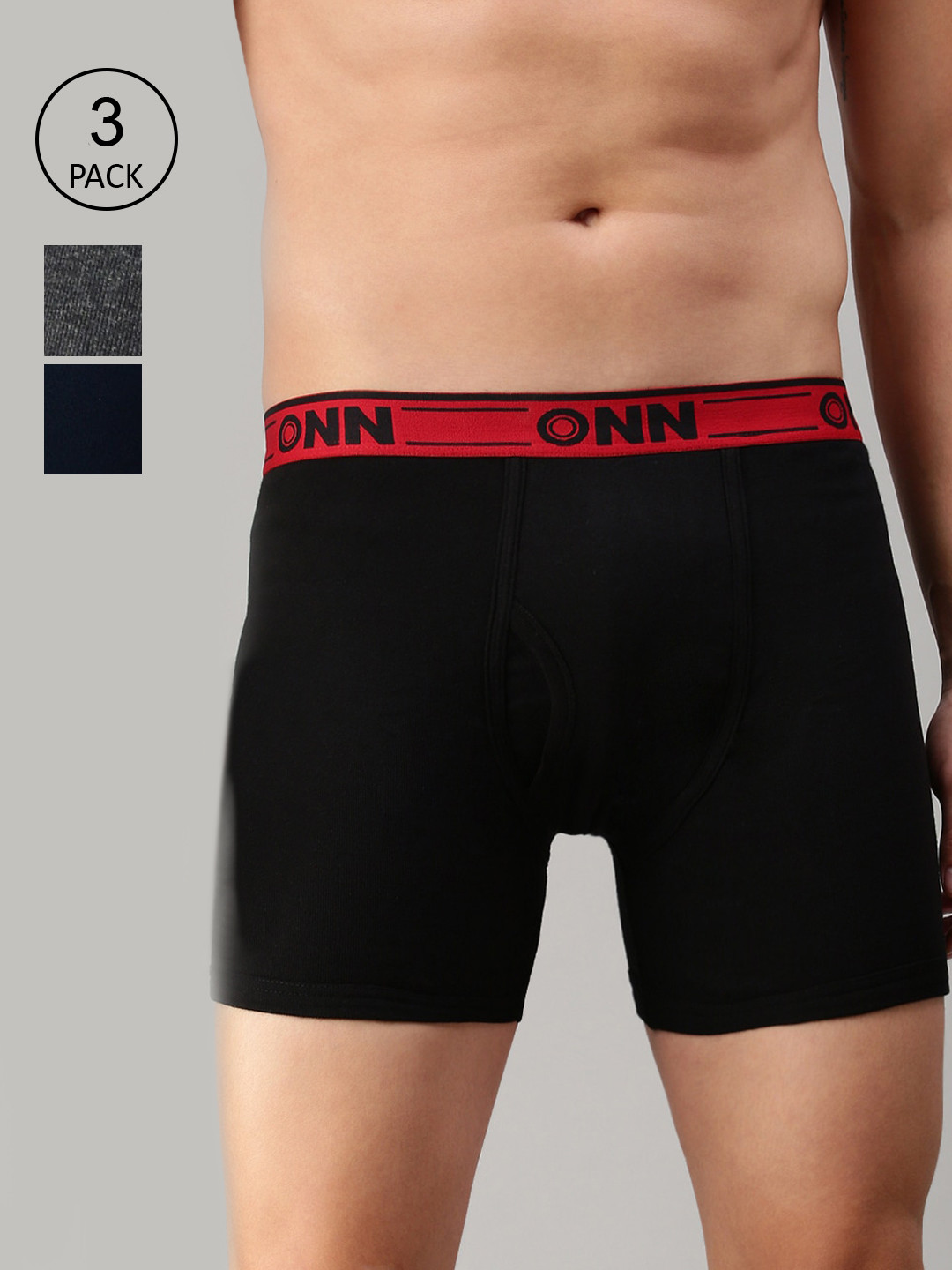

ONN Men Pack of 3 Navy Blue & Grey Solid Basic Trunks