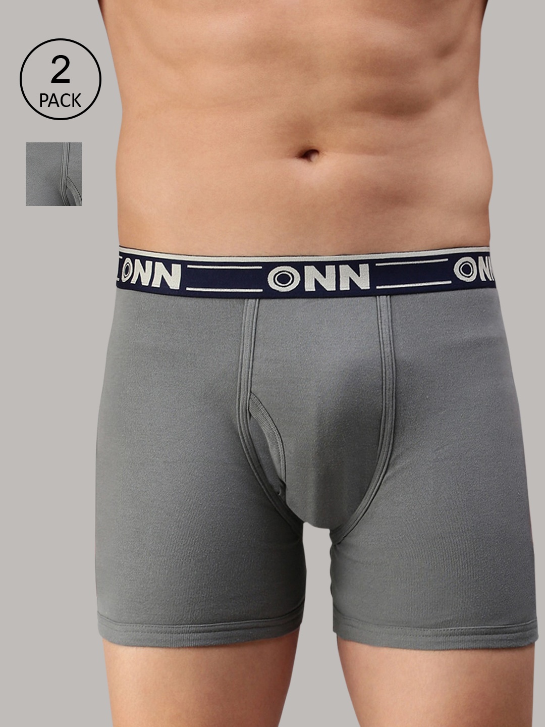 

ONN Men Pack of 2 Grey Melange Solid Trunks-ONN_357_GM_3PC