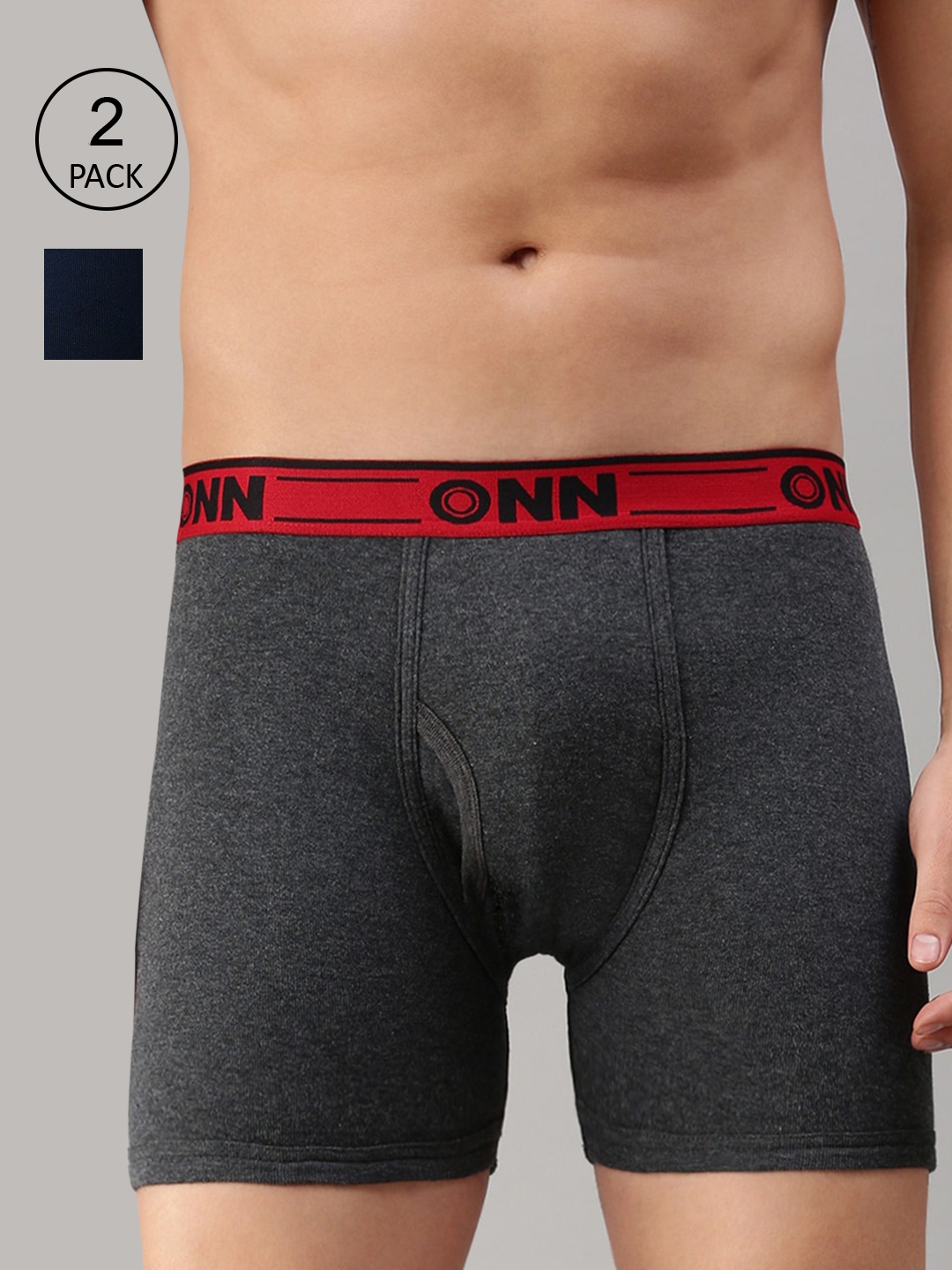 

ONN Men Pack Of 2 Blue & Charcoal Solid Trunks ONN_357_AFBLU_CM_2PC