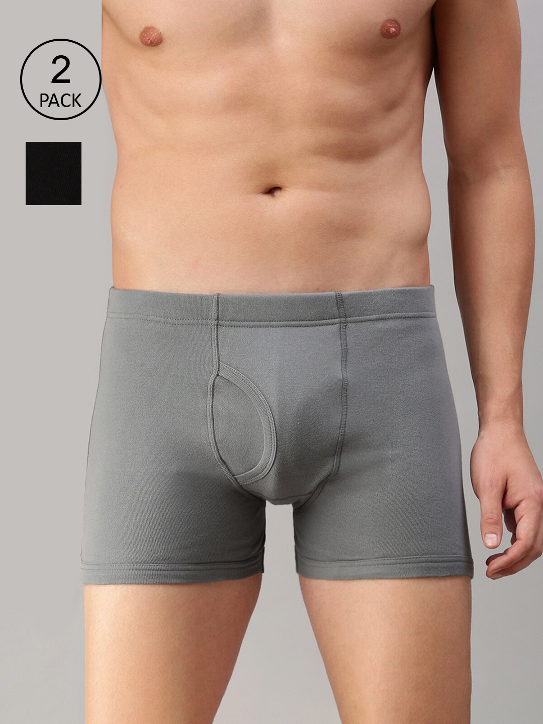 

ONN Men Pack of 2 Black & Grey Melange Solid Trunks-ONN_355_BLK_GM_2PC