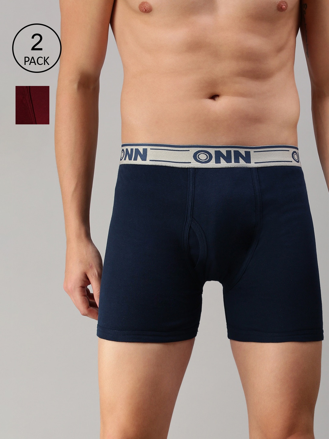 

ONN Men Pack Of 2 Blue Solid Pure Cotton Trunk