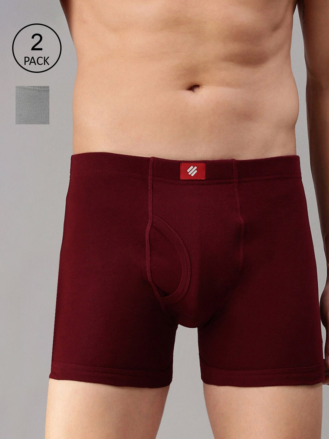 

ONN Men Pack Of 2 Maroon and Grey Solid Trunks, Grey melange