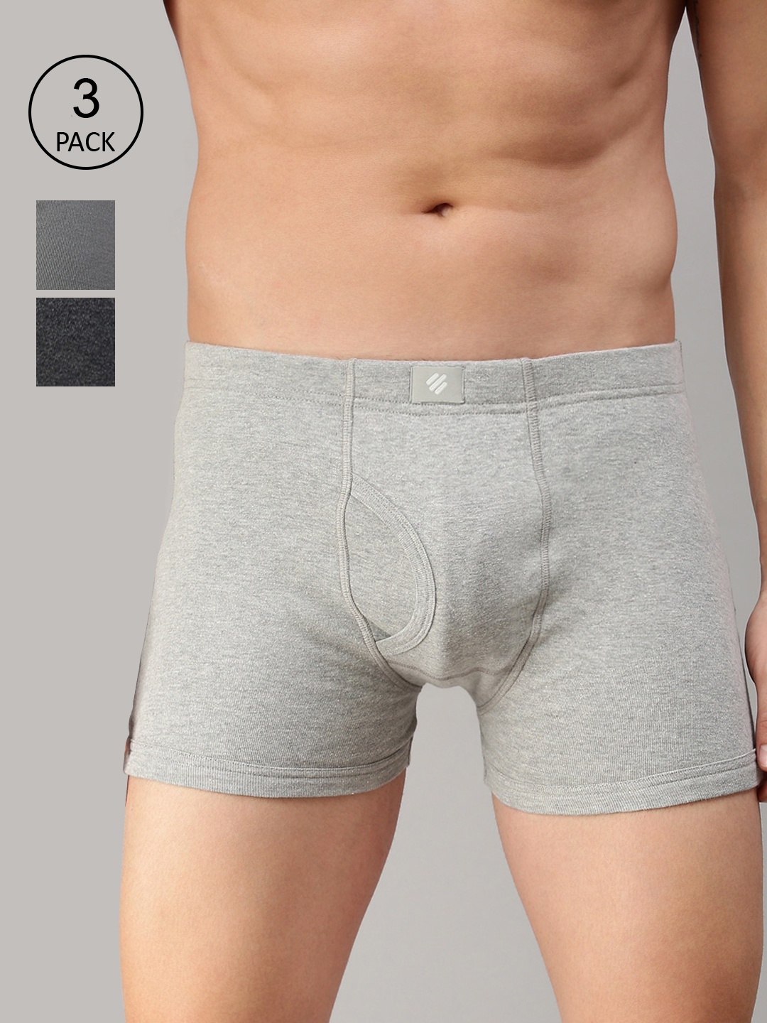 

ONN Men Pack Of 3 Charcoal Solid Pure Cotton Trunk