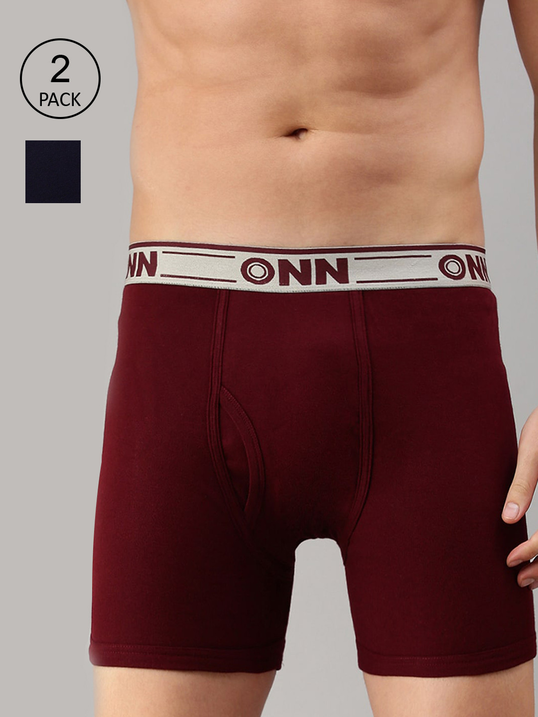 

ONN Men Pack Of 2 Maroon & Navy Blue Solid Trunks ONN_357_MN_NB_2PC