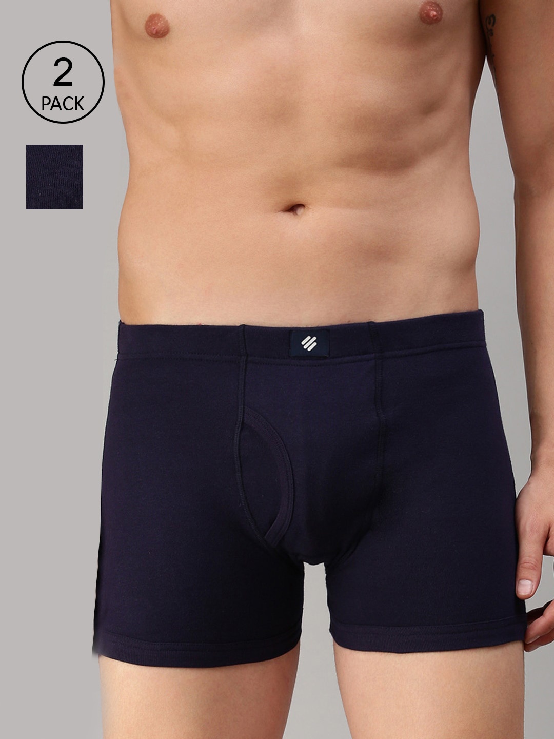 

ONN Men Pack Of 2 Navy Blue Solid Pure Cotton Trunk