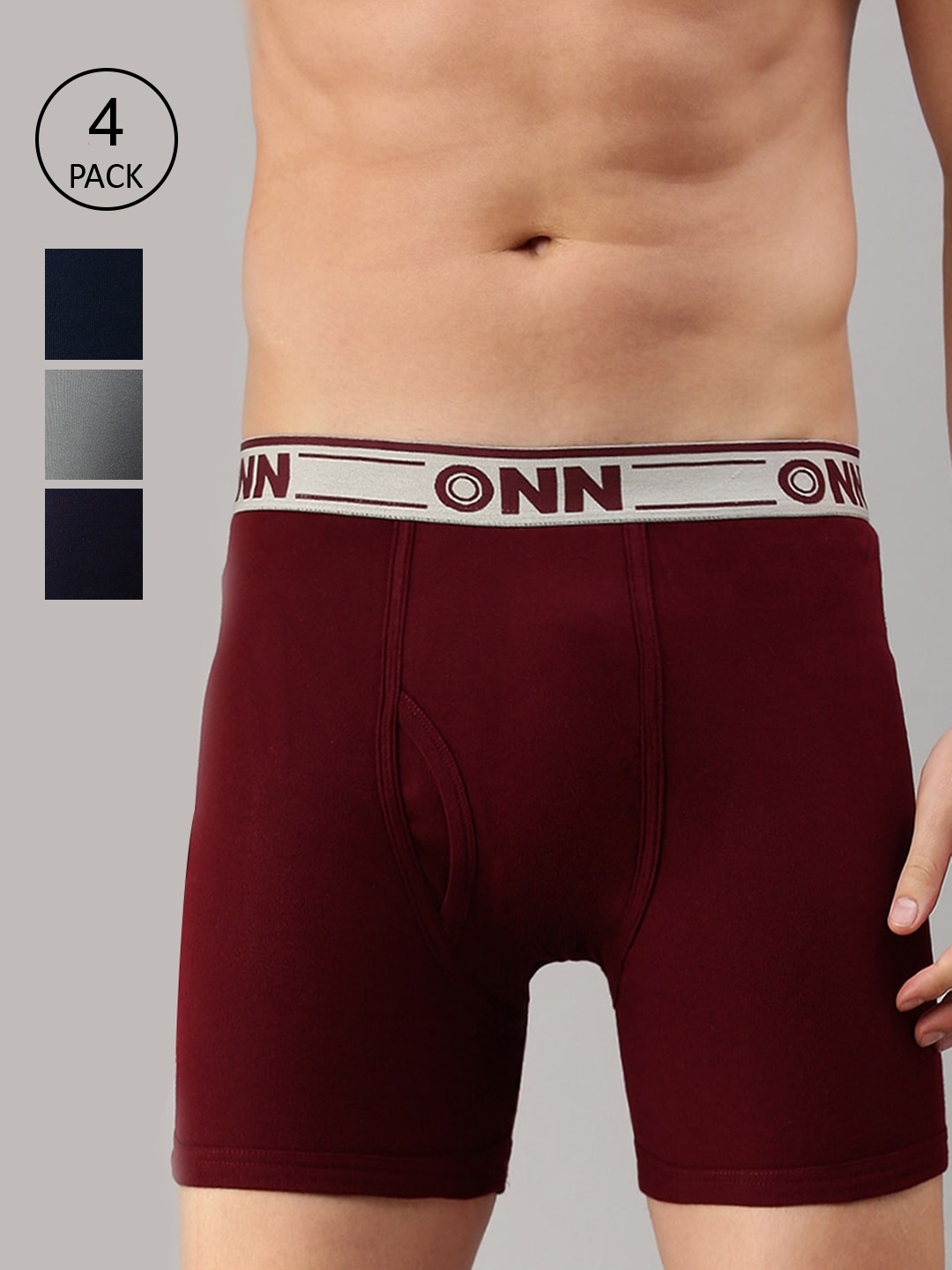 

ONN Men Pack Of 3 Solid Deo-Soft Trunks, Maroon