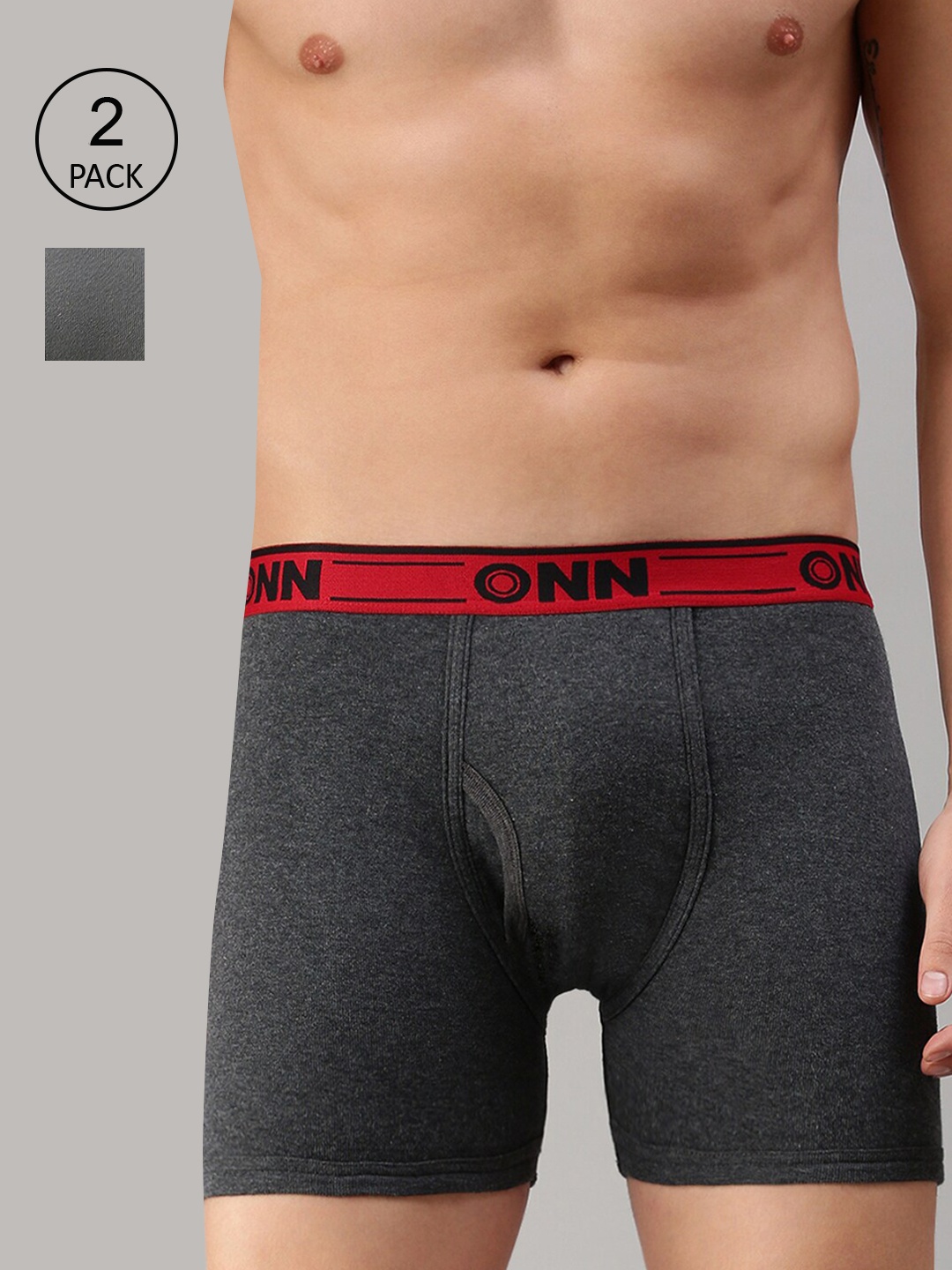 

ONN Men Pack of 2 Charcoal & Grey Melange Solid Trunks-ONN_357_CM_GM_2PC